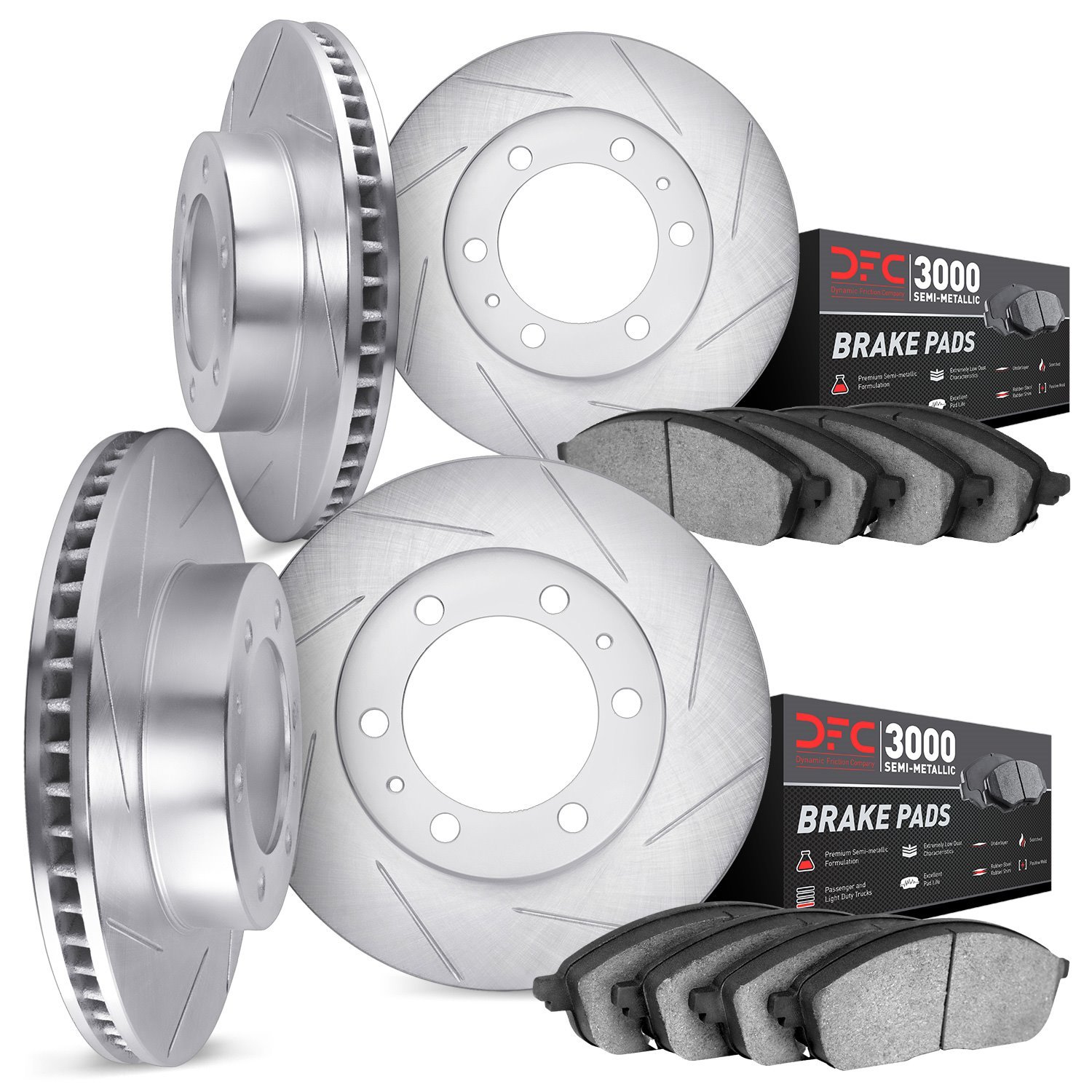 5114-48018 Slotted Brake Rotors with 3000-Series Semi-Metallic Brake Pads Kit & Hardware [Silver], 2003-2007 GM, Position: Front