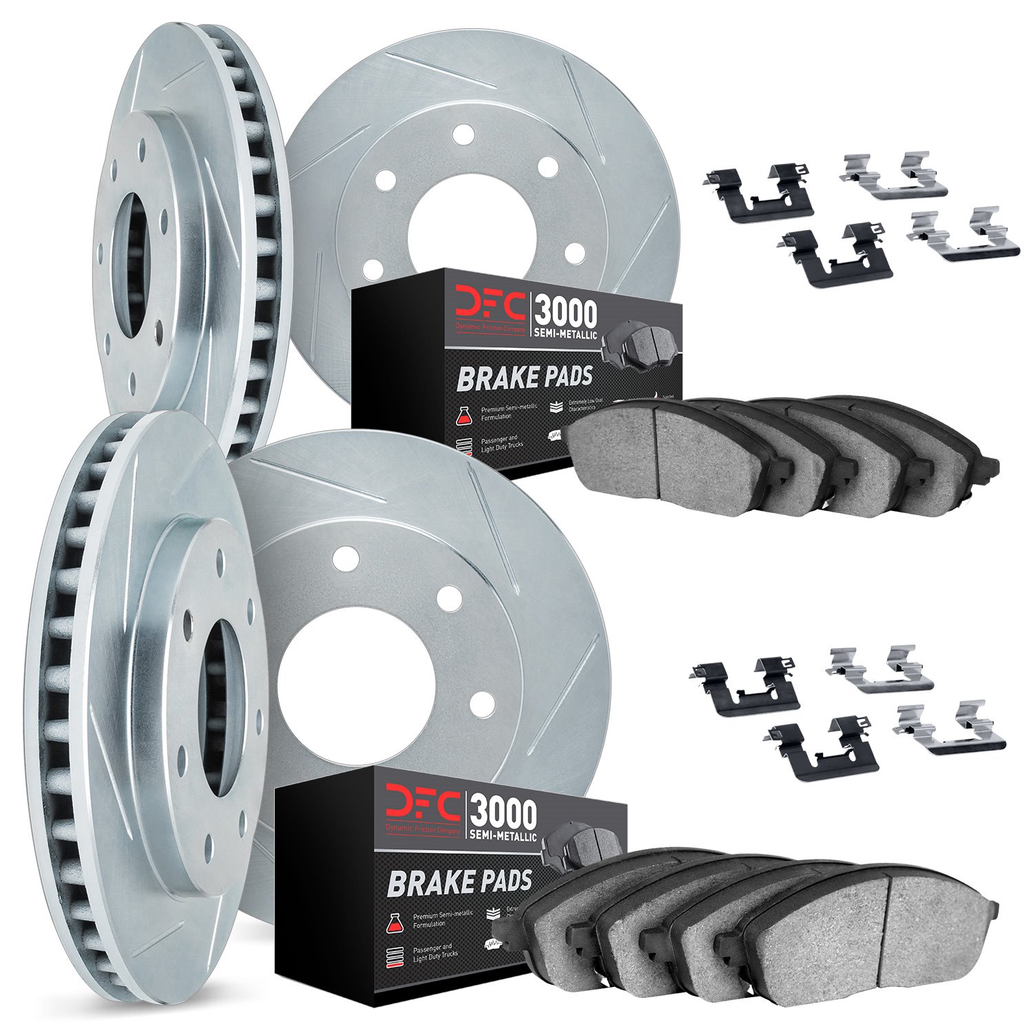 5114-54066 Slotted Brake Rotors with 3000-Series Semi-Metallic Brake Pads Kit & Hardware [Silver], 2004-2008 Ford/Lincoln/Mercur