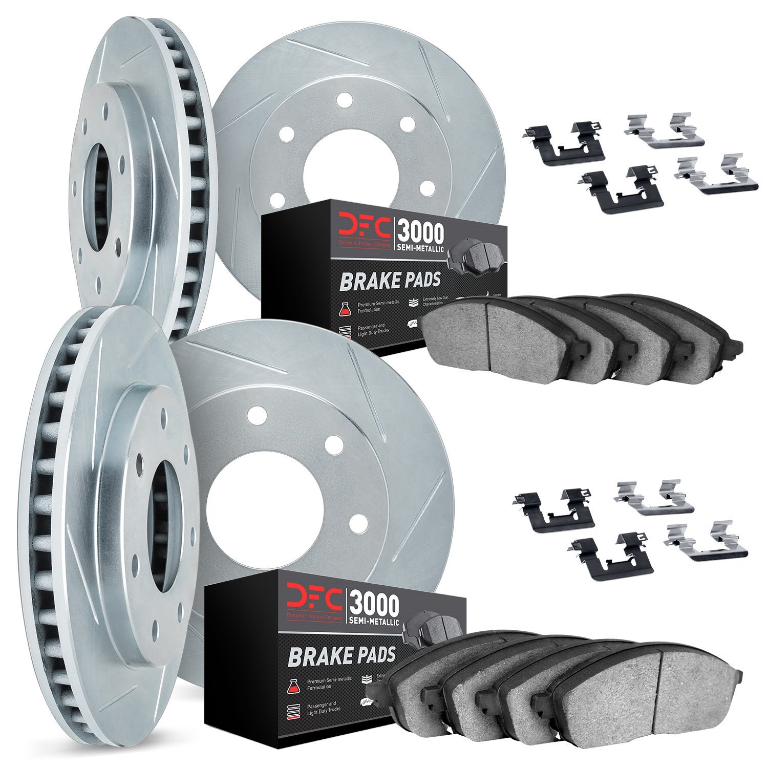 5114-54111 Slotted Brake Rotors with 3000-Series Semi-Metallic Brake Pads Kit & Hardware [Silver], 2012-2014 Ford/Lincoln/Mercur