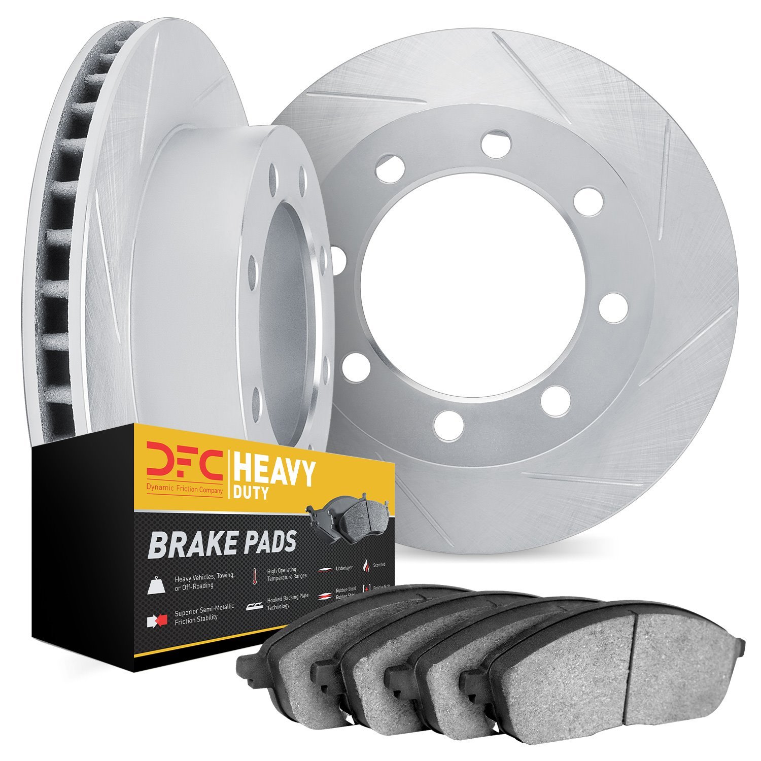 5202-40084 Slotted Brake Rotors w/Heavy-Duty Brake Pads Kits [Silver], 1977-1993 Multiple Makes/Models, Position: Front