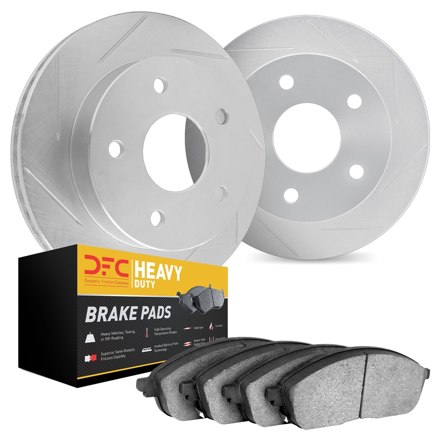 5202-40125 Slotted Brake Rotors w/Heavy-Duty Brake Pads Kits [Silver], 2000-2001 Mopar, Position: Front