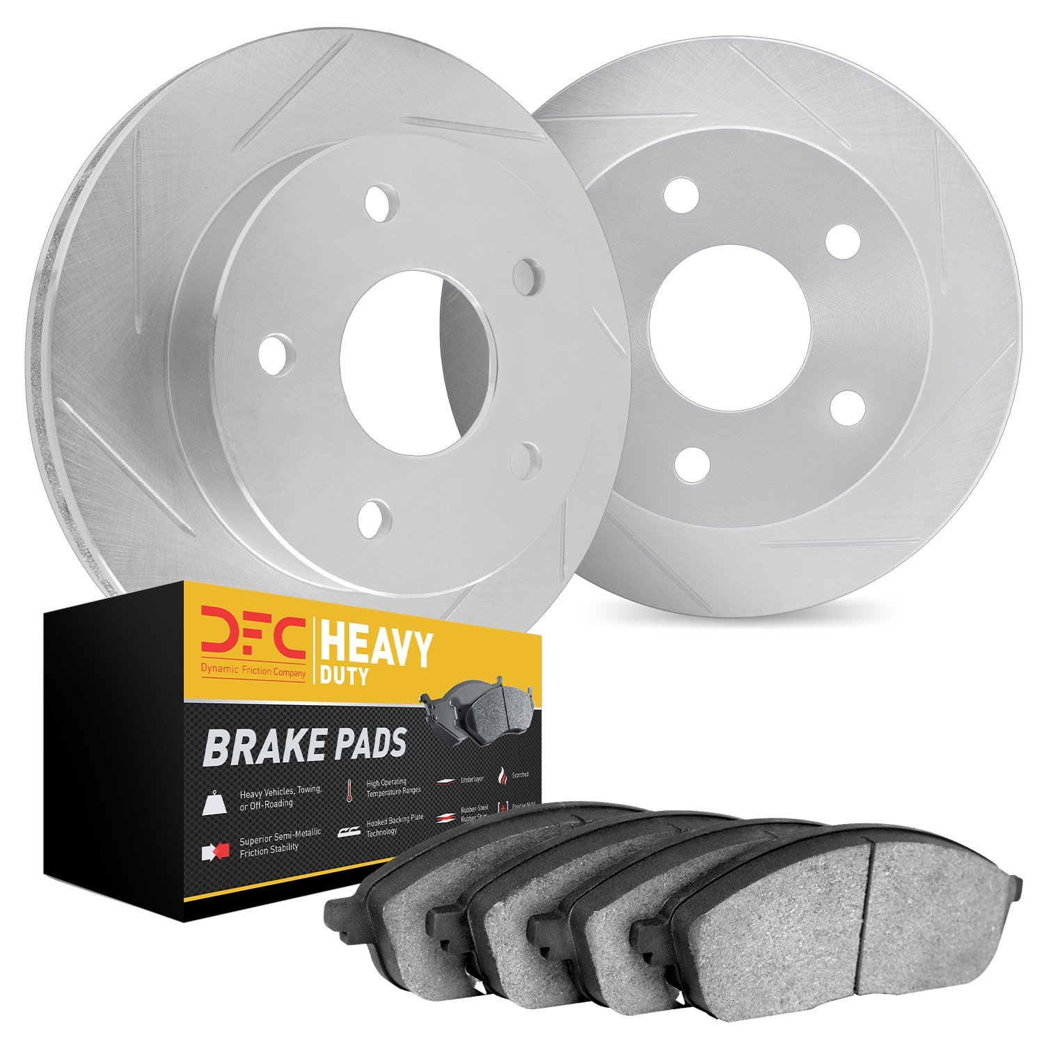 5202-47010 Slotted Brake Rotors w/Heavy-Duty Brake Pads Kits [Silver], 1970-1981 GM, Position: Front