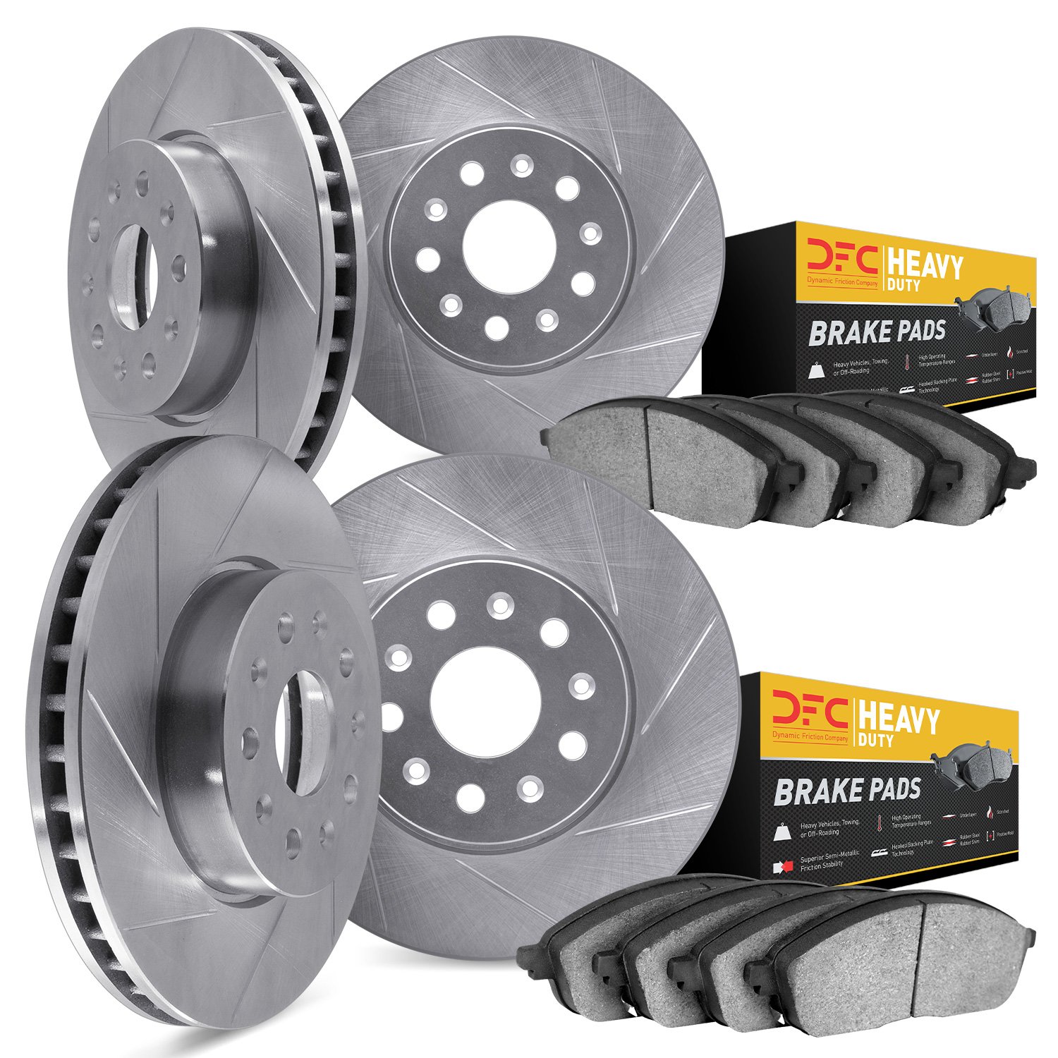 5204-39055 Slotted Brake Rotors w/Heavy-Duty Brake Pads Kits [Silver], Fits Select Mopar, Position: Front and Rear