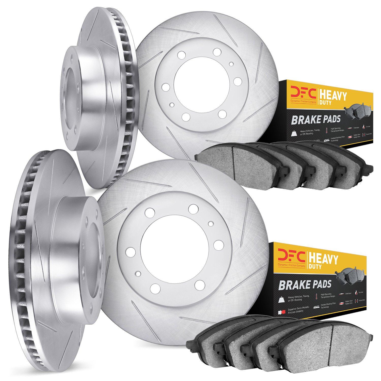5204-40218 Slotted Brake Rotors w/Heavy-Duty Brake Pads Kits [Silver], 2007-2018 Multiple Makes/Models, Position: Front and Rear