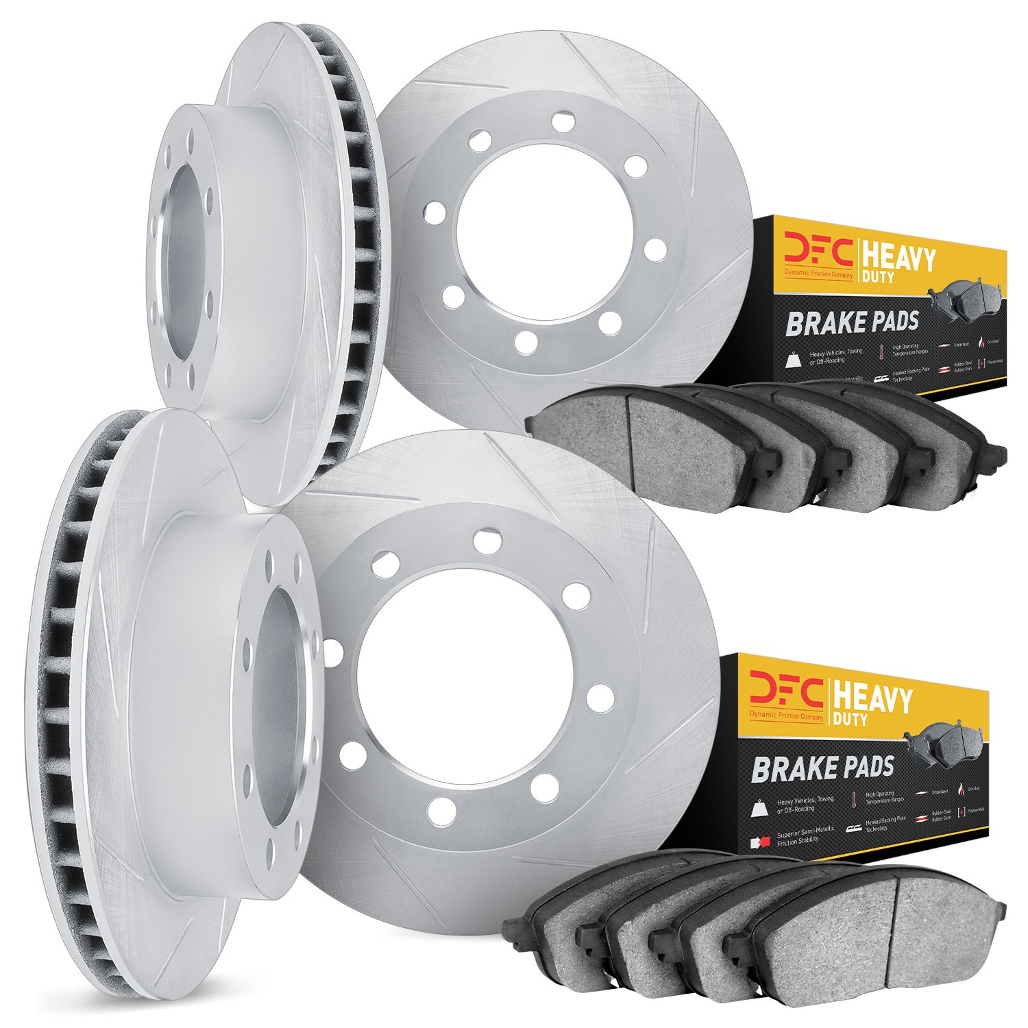 5204-40223 Slotted Brake Rotors w/Heavy-Duty Brake Pads Kits [Silver], 2000-2002 Mopar, Position: Front and Rear