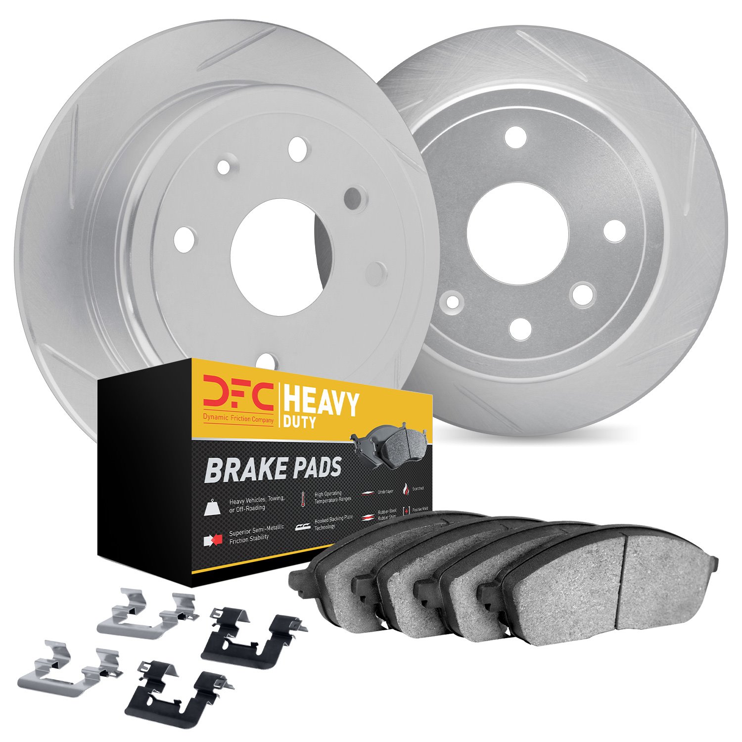 5212-39028 Slotted Brake Rotors w/Heavy-Duty Brake Pads Kits & Hardware [Silver], Fits Select Mopar, Position: Rear