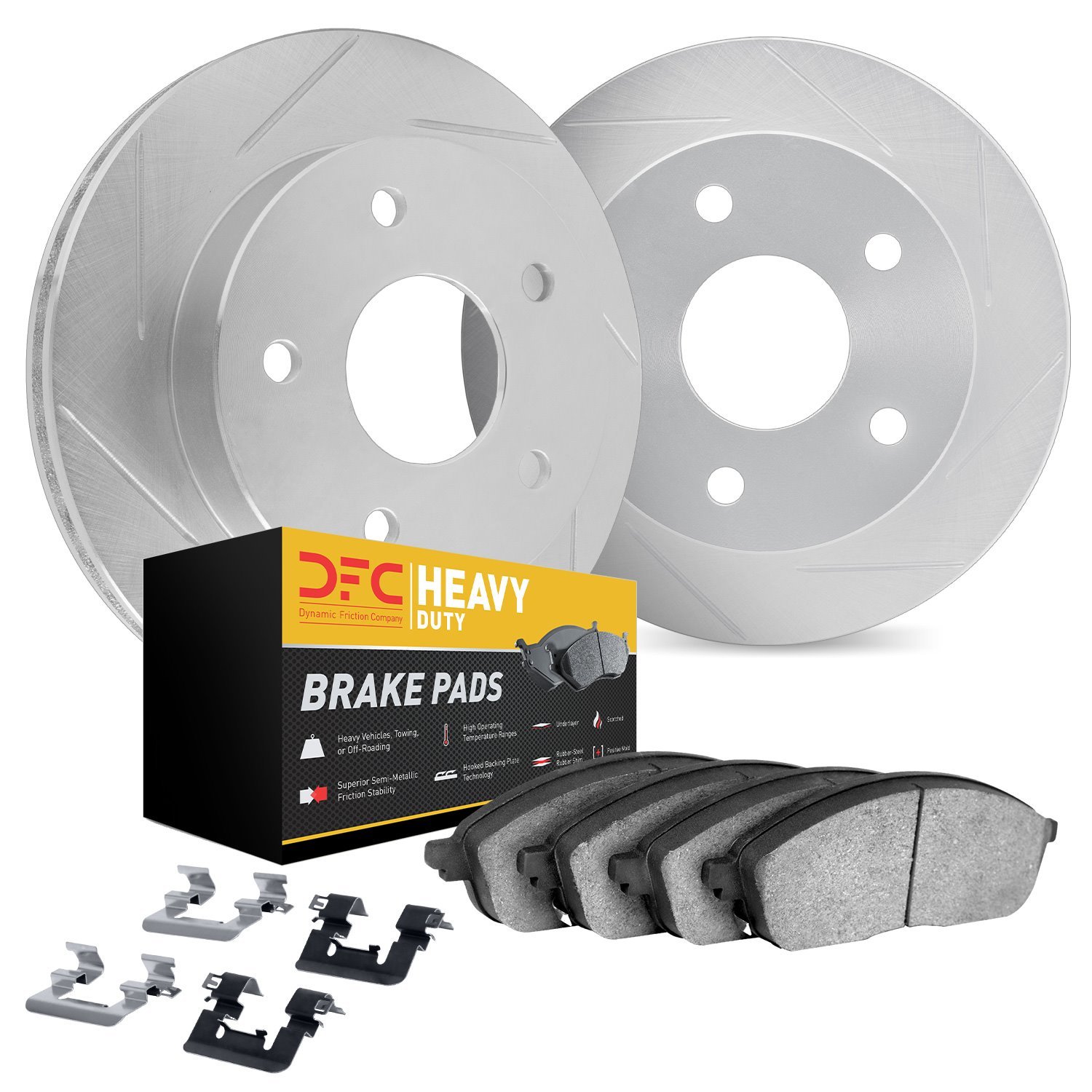 5212-40060 Slotted Brake Rotors w/Heavy-Duty Brake Pads Kits & Hardware [Silver], 2008-2014 Mopar, Position: Front