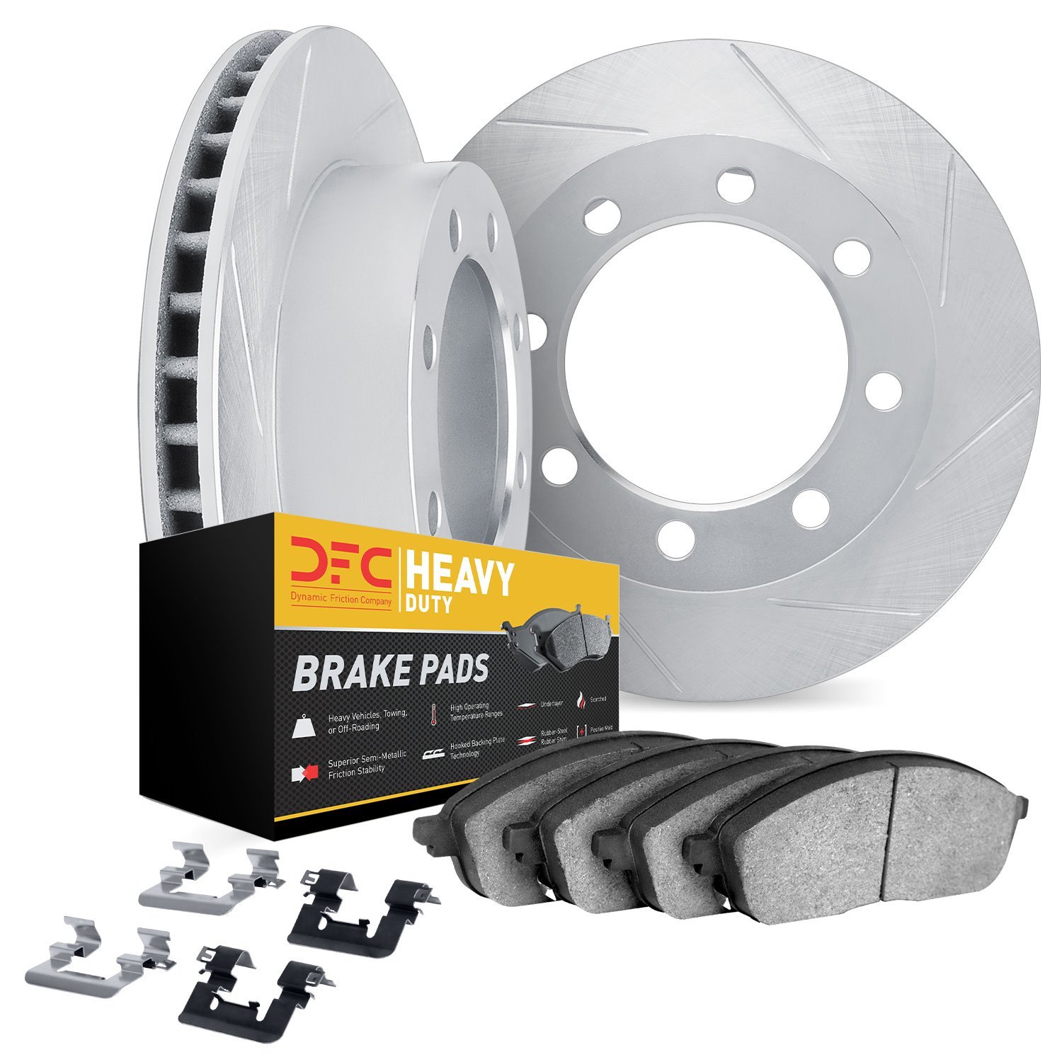 5212-40191 Slotted Brake Rotors w/Heavy-Duty Brake Pads Kits & Hardware [Silver], 2009-2018 Mopar, Position: Front