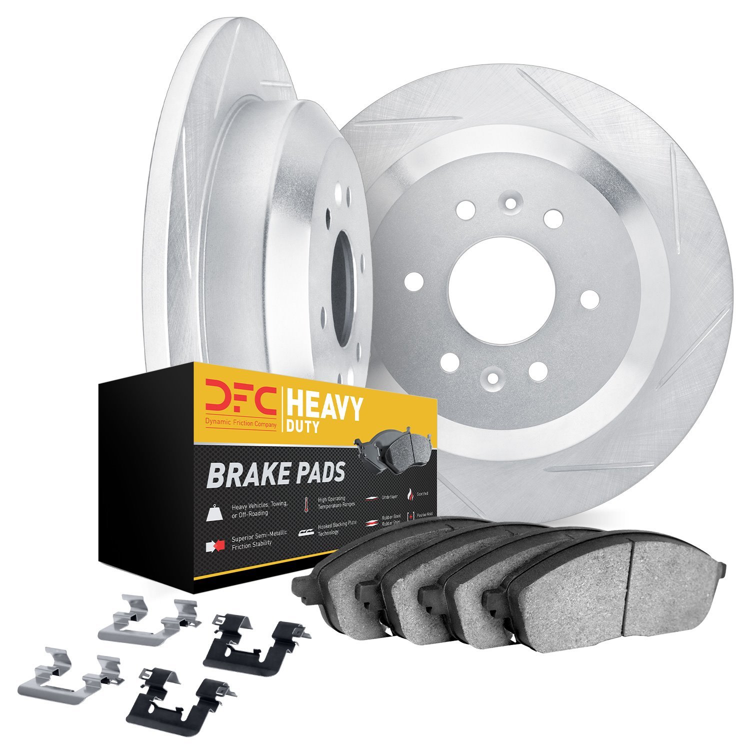 5212-99241 Slotted Brake Rotors w/Heavy-Duty Brake Pads Kits & Hardware [Silver], 2015-2019 Ford/Lincoln/Mercury/Mazda, Position