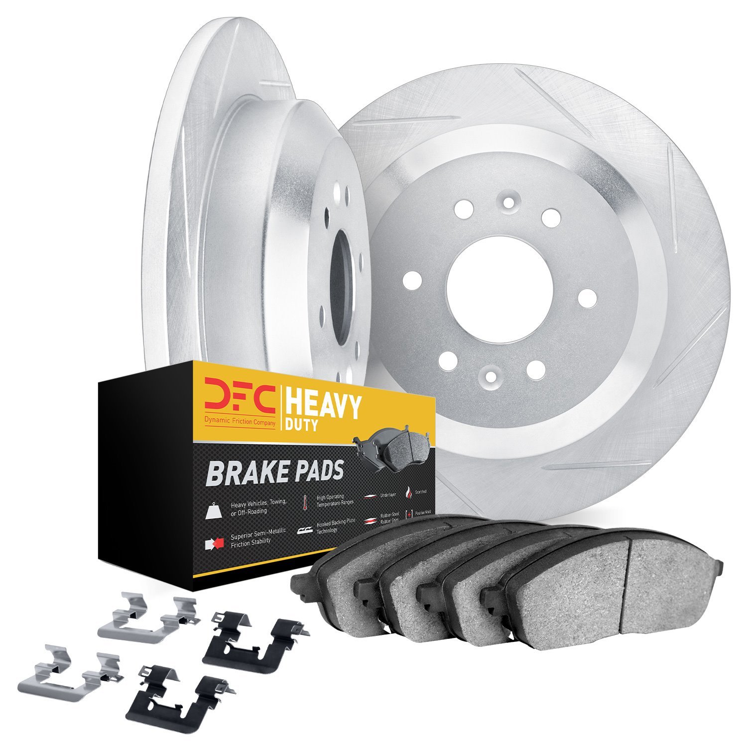 Slotted Brake Rotors w/Heavy-Duty Brake Pads Kits &