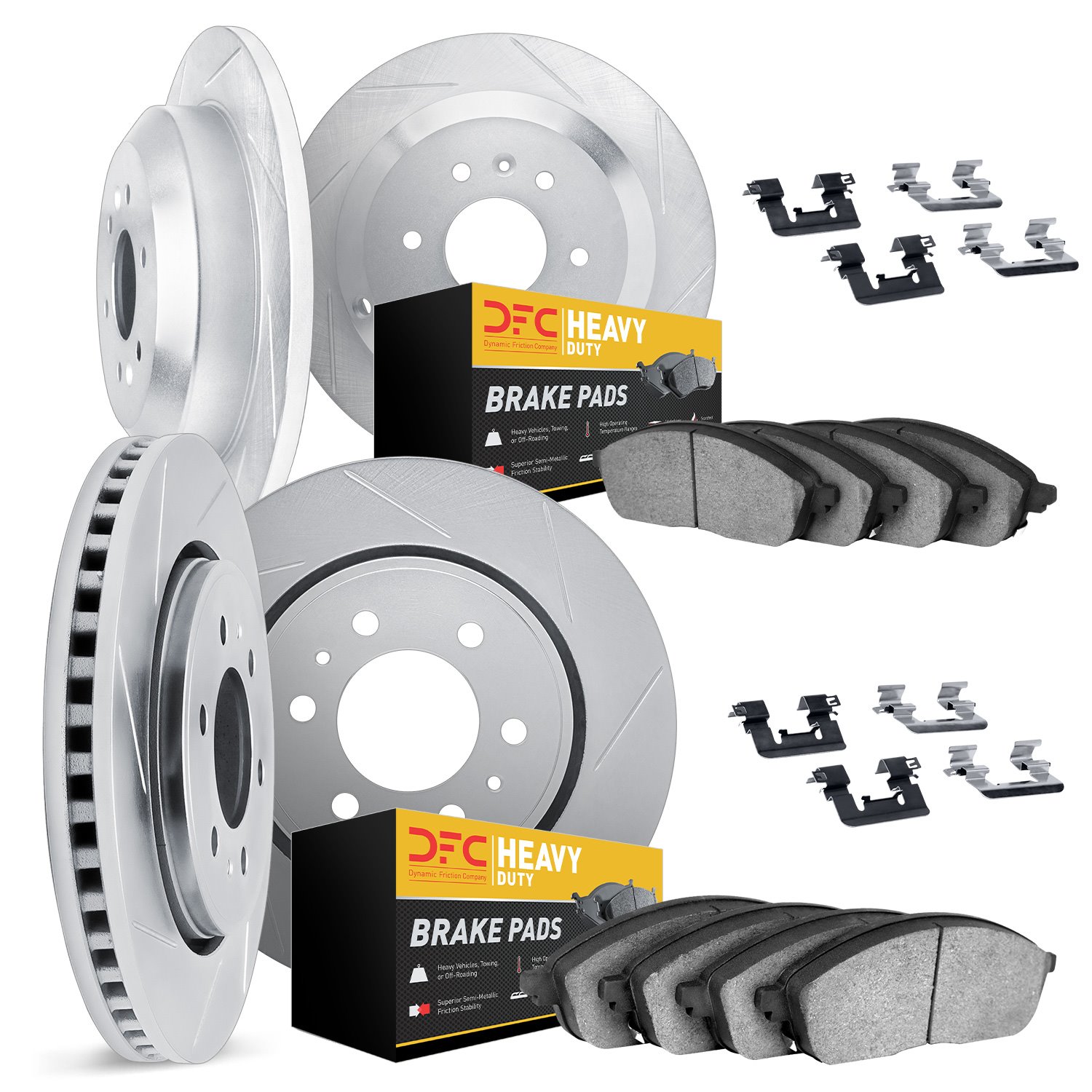 5214-40024 Slotted Brake Rotors w/Heavy-Duty Brake Pads Kits & Hardware [Silver], 2003-2004 Mopar, Position: Front and Rear