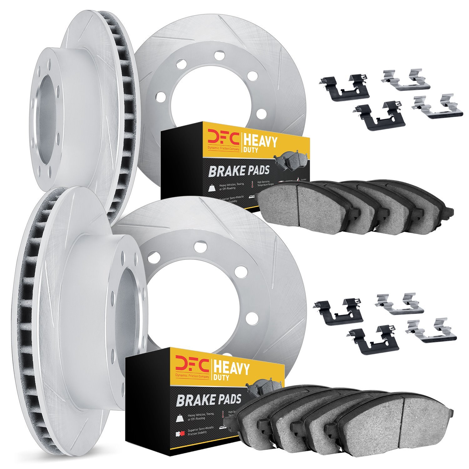5214-46015 Slotted Brake Rotors w/Heavy-Duty Brake Pads Kits & Hardware [Silver], 2006-2011 GM, Position: Front and Rear