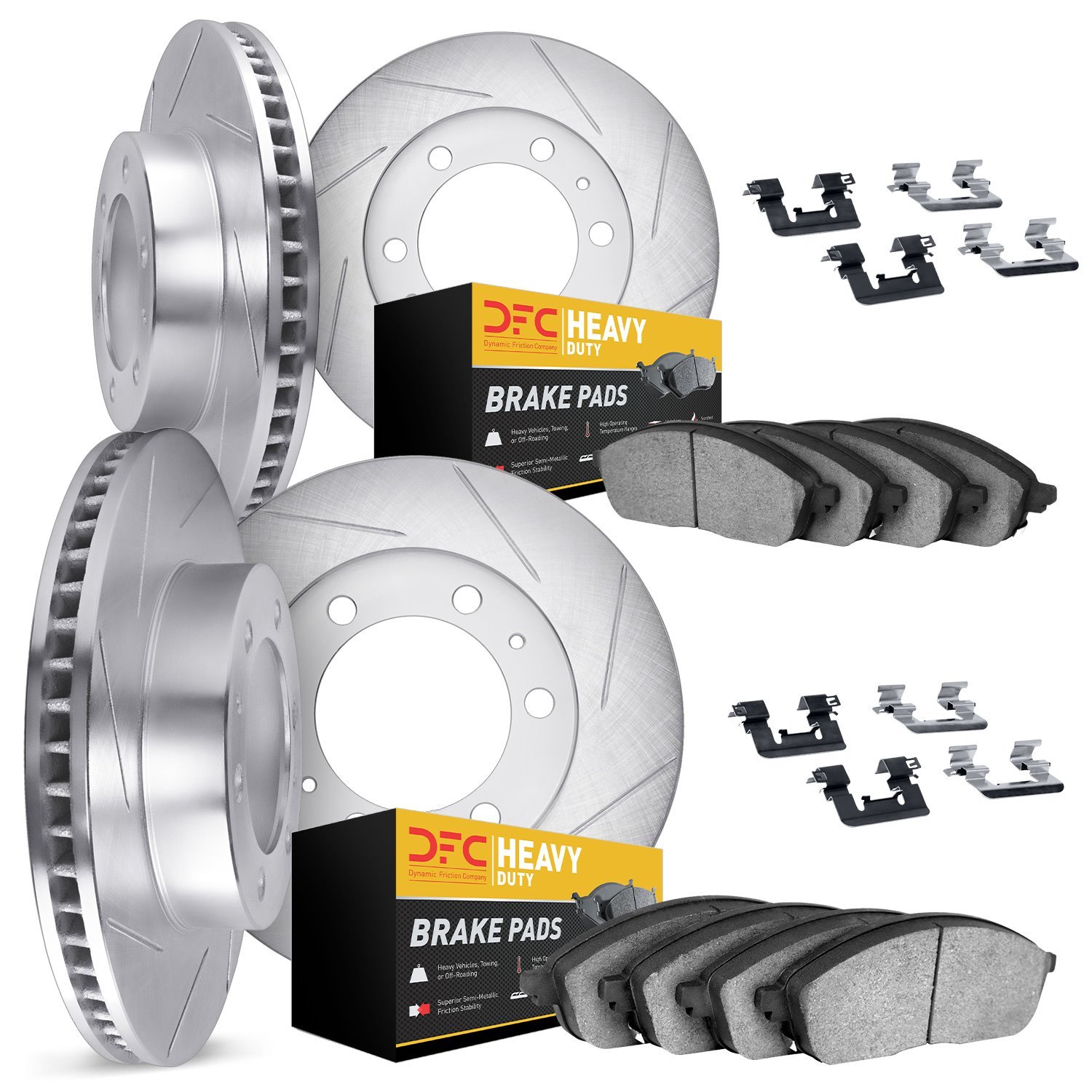 5214-46039 Slotted Brake Rotors w/Heavy-Duty Brake Pads Kits & Hardware [Silver], 2013-2019 GM, Position: Front and Rear
