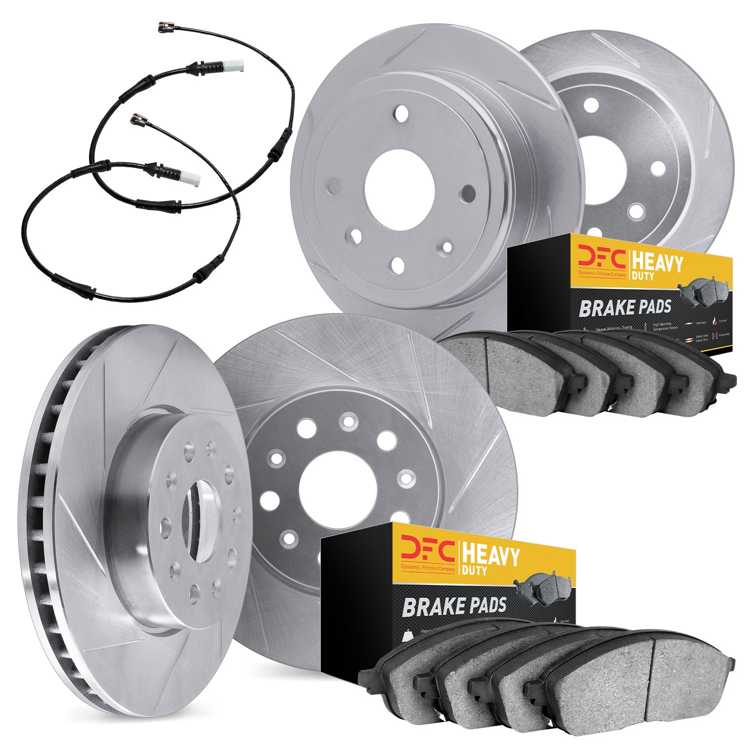 Slotted Brake Rotors w/Heavy-Duty Brake Pads Kits [Silver]