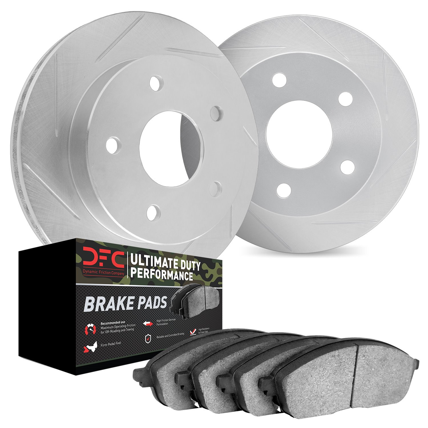 5402-40008 Slotted Brake Rotors with Ultimate-Duty Brake Pads Kit [Silver], 2000-2001 Mopar, Position: Front