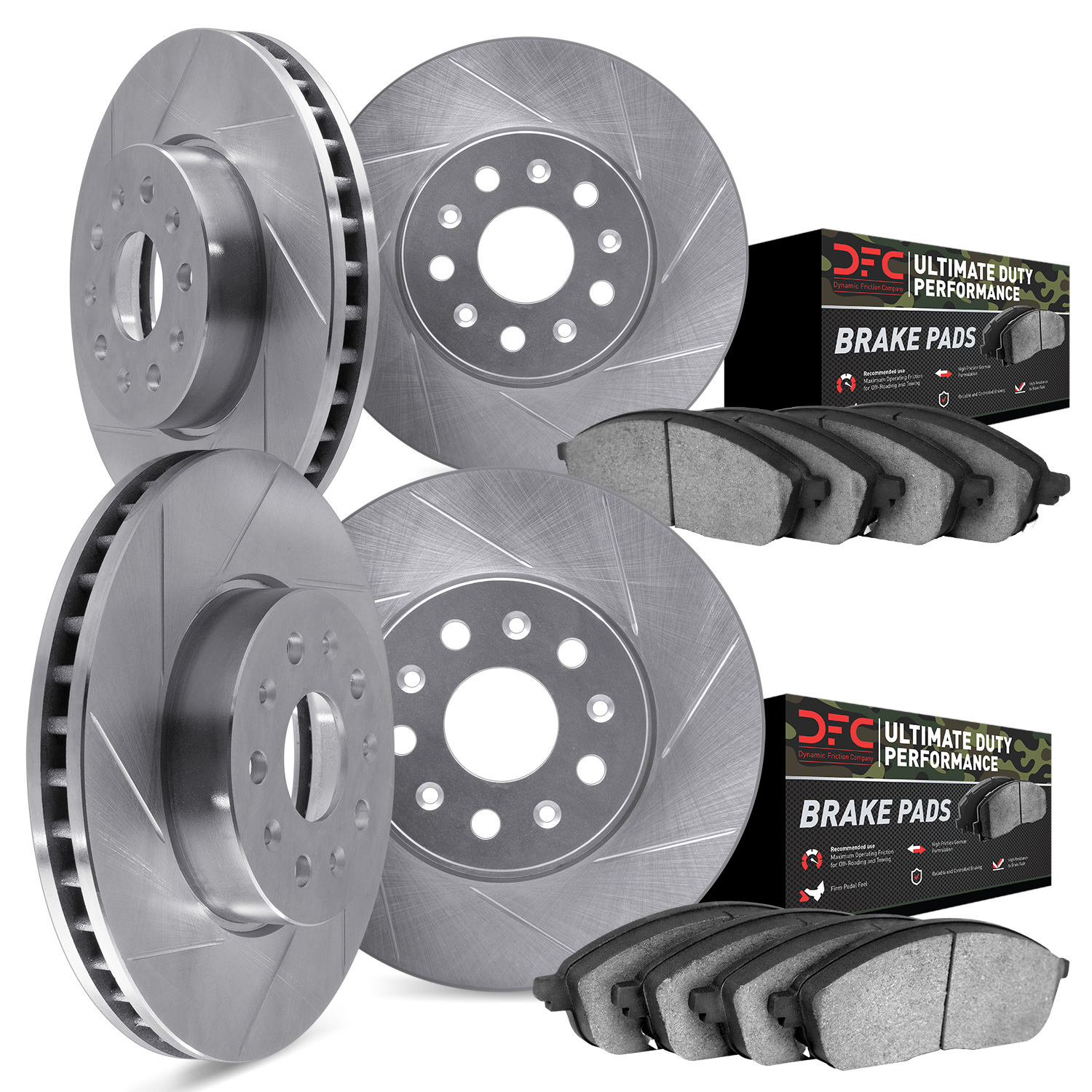 5404-26001 Slotted Brake Rotors with Ultimate-Duty Brake Pads Kit [Silver], 2012-2013 Tesla, Position: Front and Rear