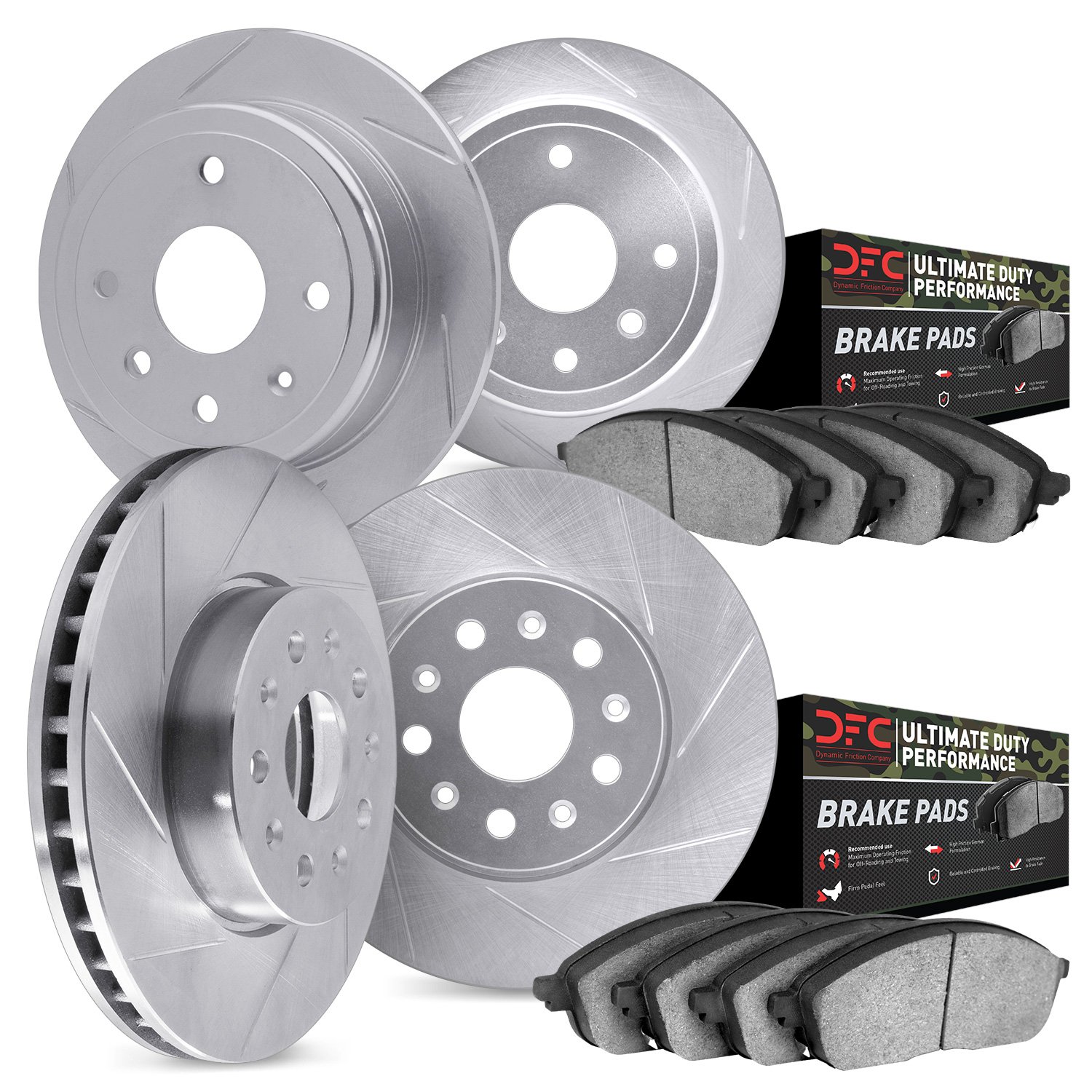 5404-42003 Slotted Brake Rotors with Ultimate-Duty Brake Pads Kit [Silver], Fits Select Mopar, Position: Front and Rear