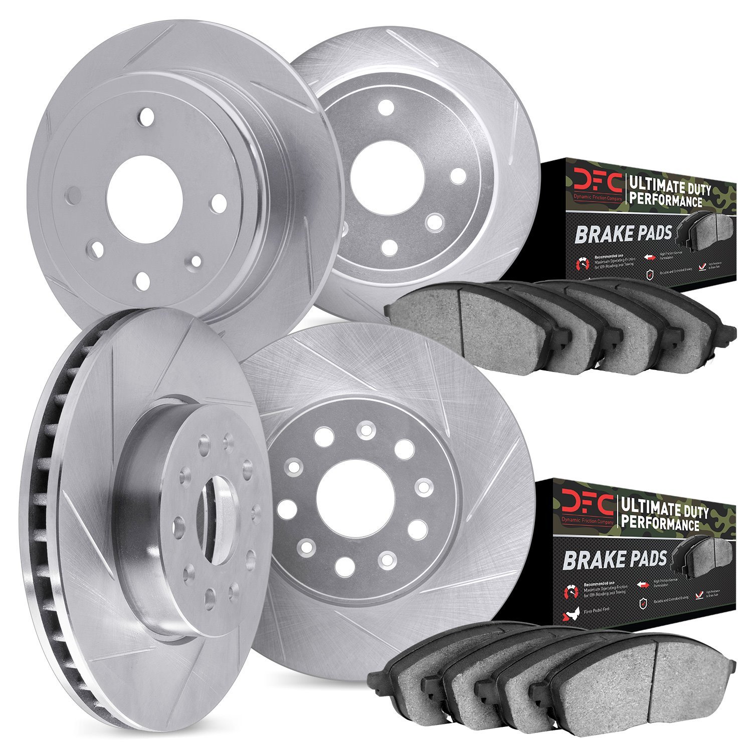 5404-42007 Slotted Brake Rotors with Ultimate-Duty Brake Pads Kit [Silver], Fits Select Mopar, Position: Front and Rear