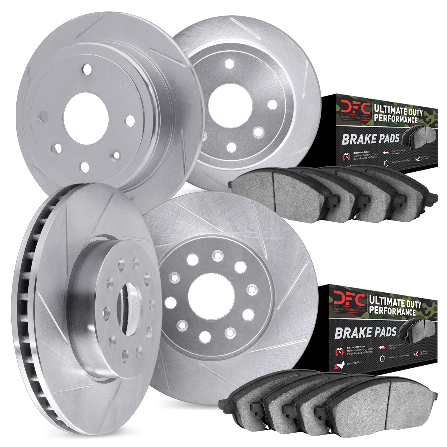 5404-42010 Slotted Brake Rotors with Ultimate-Duty Brake Pads Kit [Silver], 2011-2012 Mopar, Position: Front and Rear