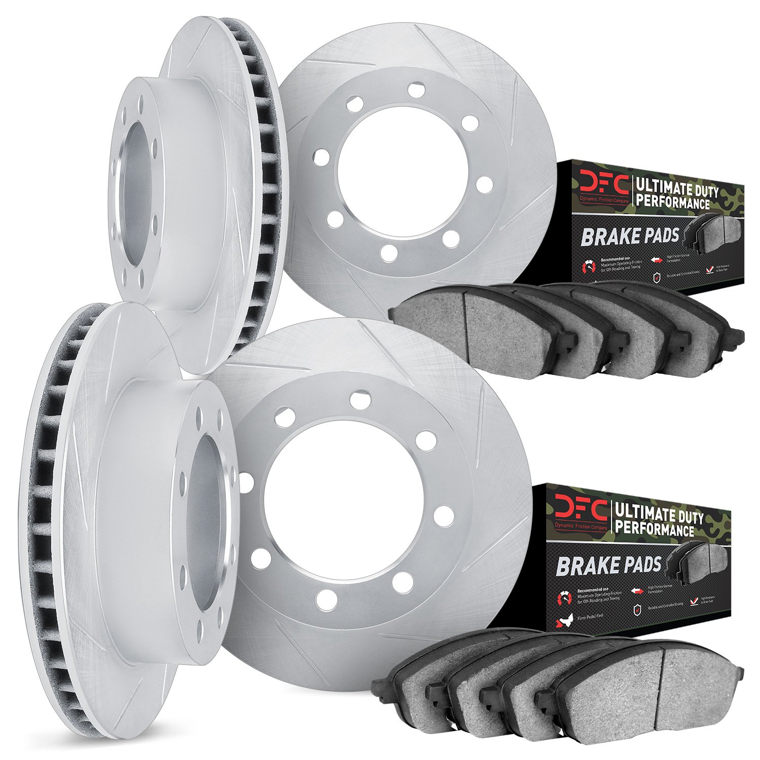 5404-48008 Slotted Brake Rotors with Ultimate-Duty Brake Pads Kit [Silver], 2003-2005 GM, Position: Front and Rear