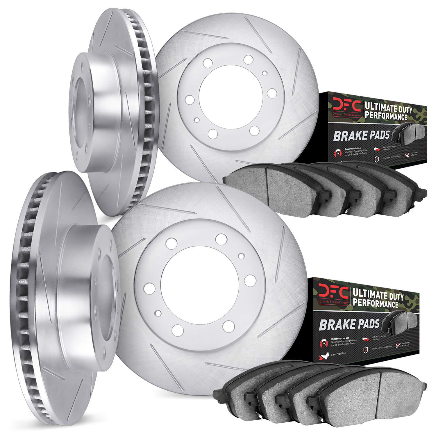 5404-48014 Slotted Brake Rotors with Ultimate-Duty Brake Pads Kit [Silver], 2007-2008 GM, Position: Front and Rear