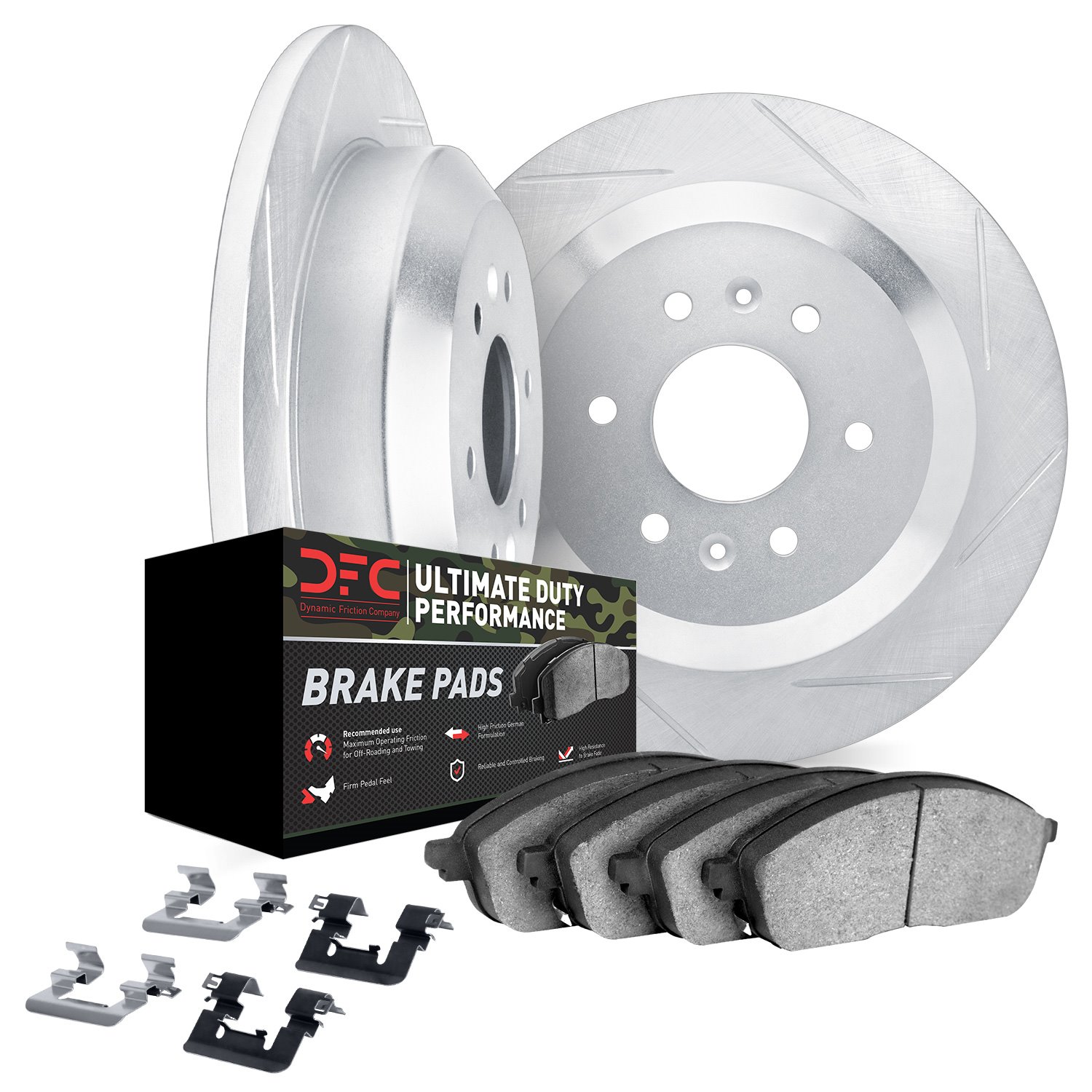 5412-67001 Slotted Brake Rotors with Ultimate-Duty Brake Pads Kit & Hardware [Silver], 2004-2015 Infiniti/Nissan, Position: Rear