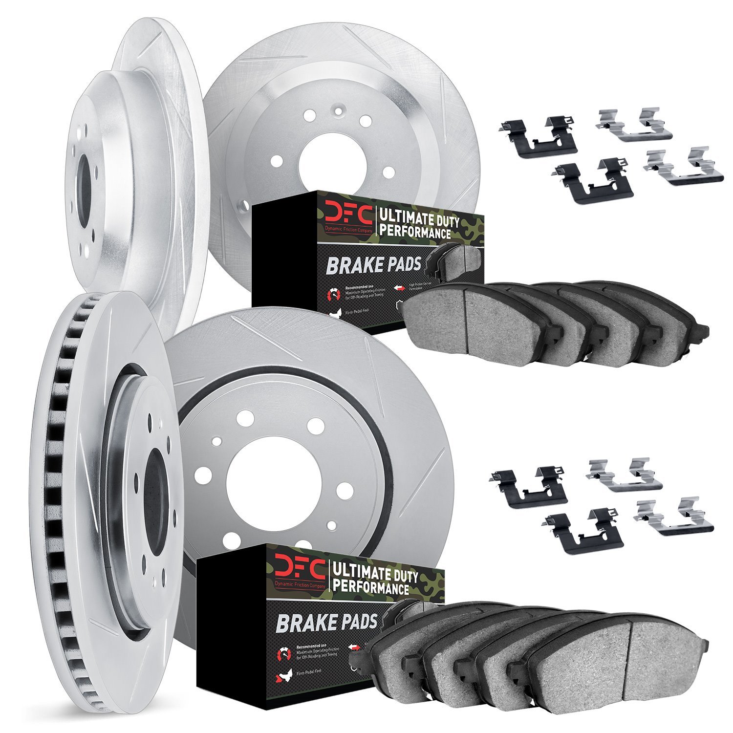 5414-67001 Slotted Brake Rotors with Ultimate-Duty Brake Pads Kit & Hardware [Silver], 2004-2005 Infiniti/Nissan, Position: Fron