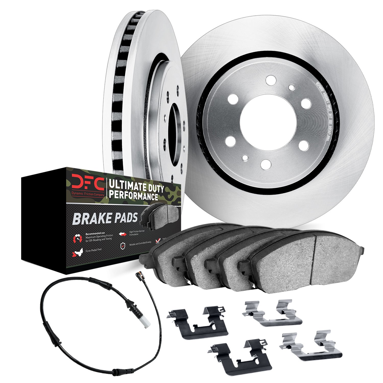 5422-47001 Slotted Brake Rotors with Ultimate-Duty Brake Pads/Sensor & Hardware Kit [Silver], Fits Select GM, Position: Front