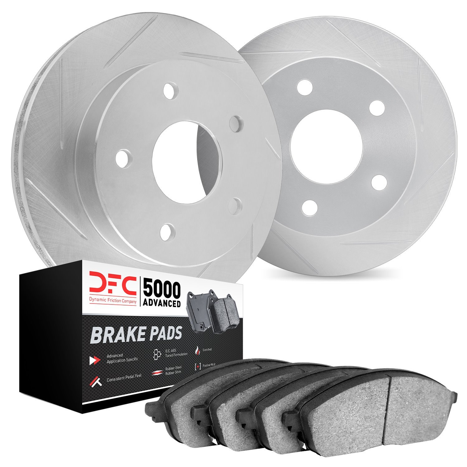 5502-47003 Slotted Brake Rotors w/5000 Advanced Brake Pads Kit [Silver], 1977-1995 GM, Position: Front