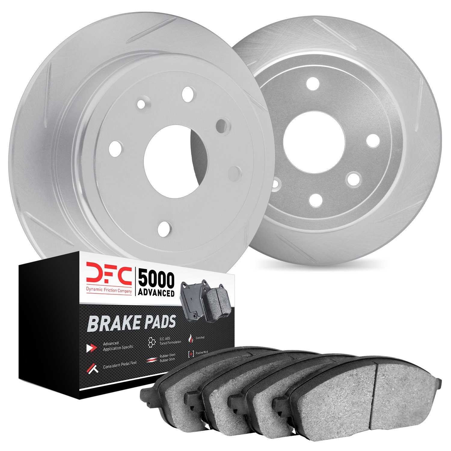5502-54013 Slotted Brake Rotors w/5000 Advanced Brake Pads Kit [Silver], 2005-2008 Ford/Lincoln/Mercury/Mazda, Position: Rear