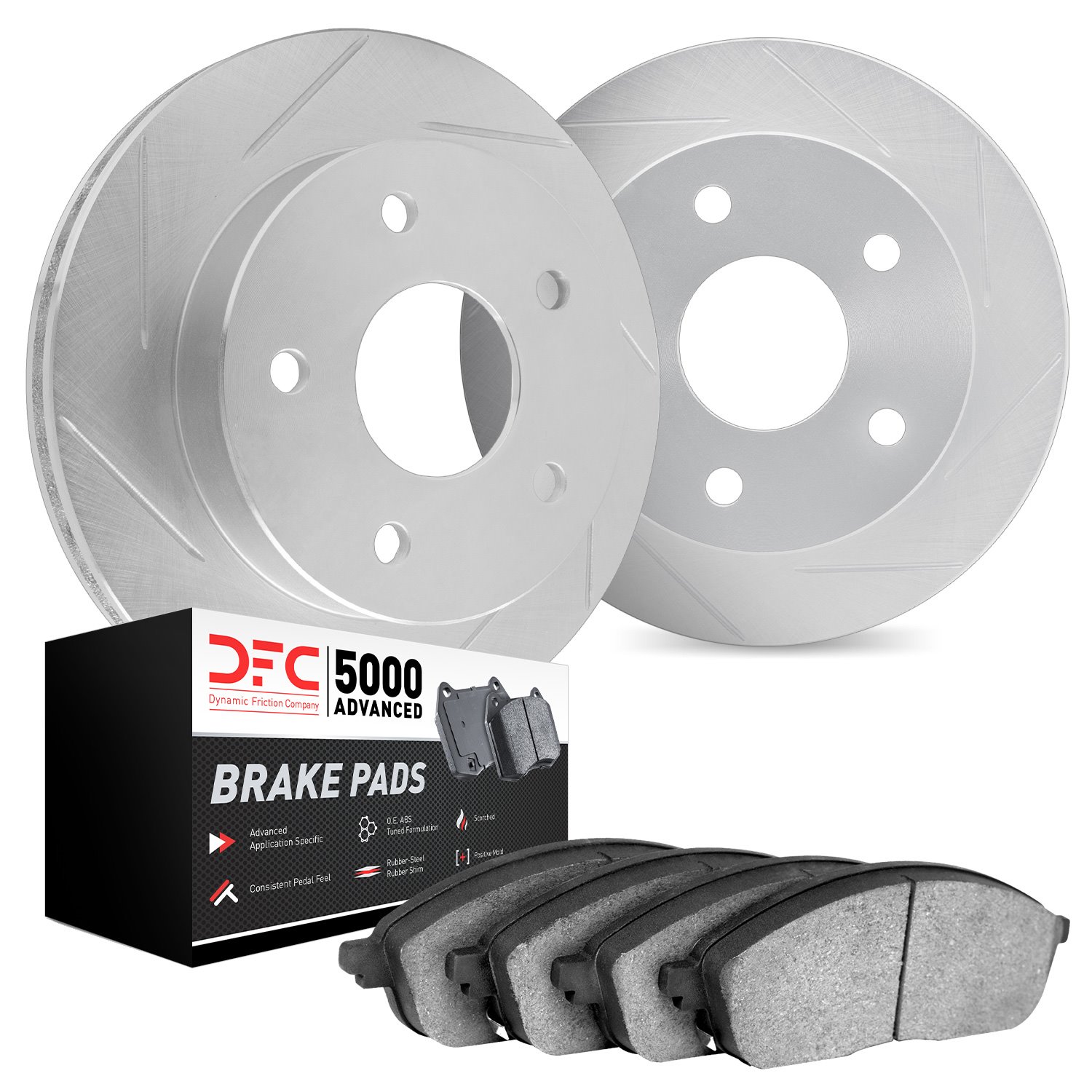 5502-67005 Slotted Brake Rotors w/5000 Advanced Brake Pads Kit [Silver], Fits Select Infiniti/Nissan, Position: Rear