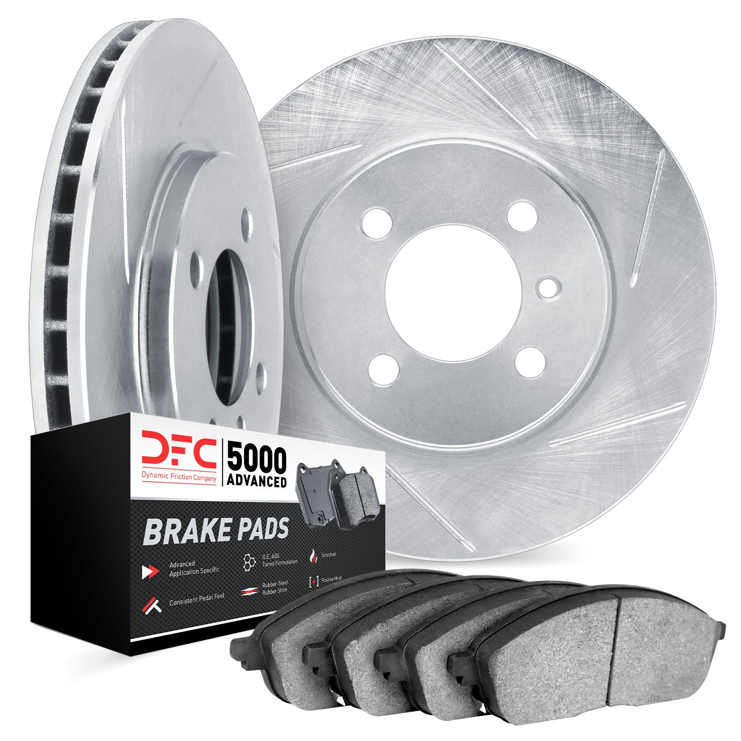 5502-92005 Slotted Brake Rotors w/5000 Advanced Brake Pads Kit [Silver], 2013-2016 Ford/Lincoln/Mercury/Mazda, Position: Front