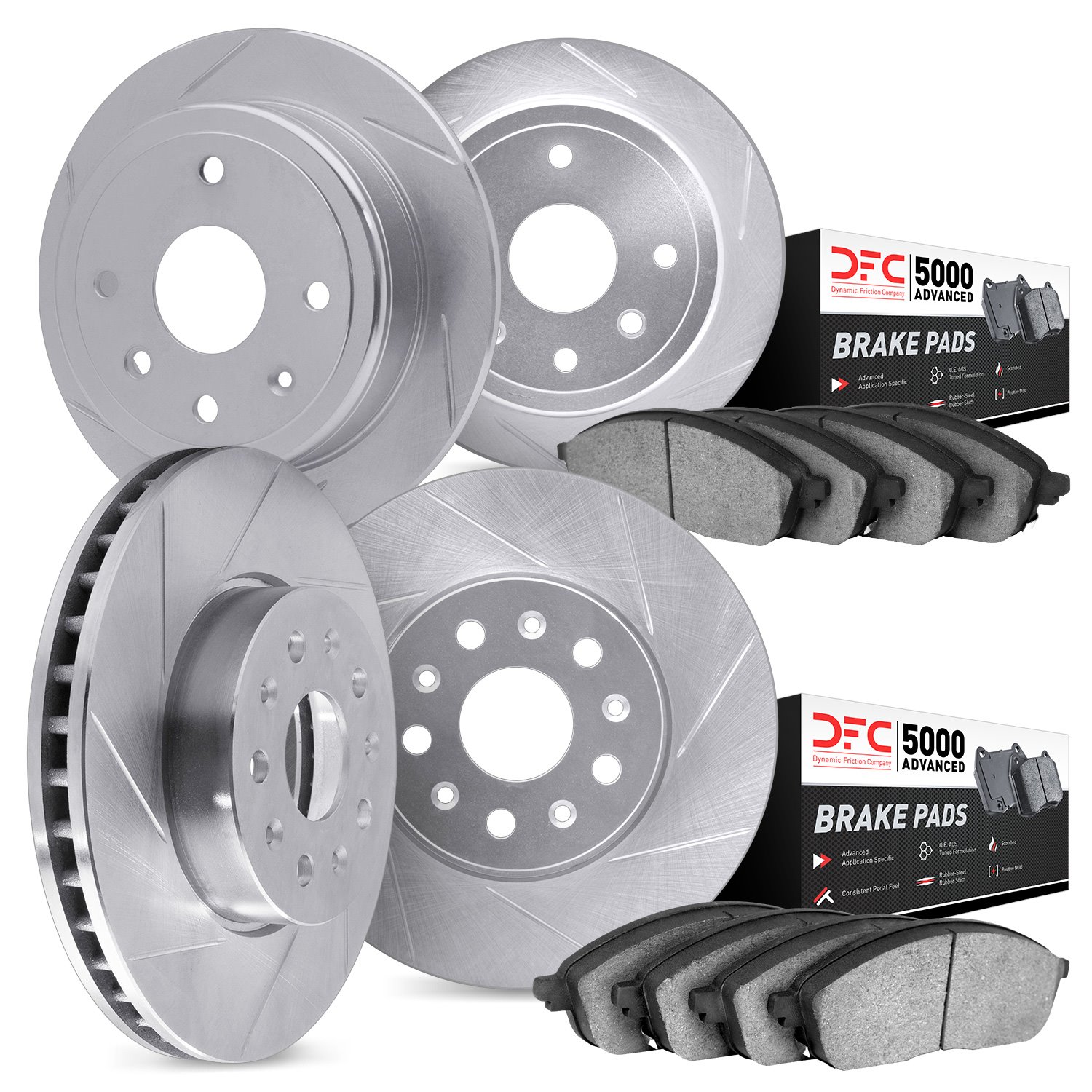 5504-74009 Slotted Brake Rotors w/5000 Advanced Brake Pads Kit [Silver], 2015-2021 Multiple Makes/Models, Position: Front and Re