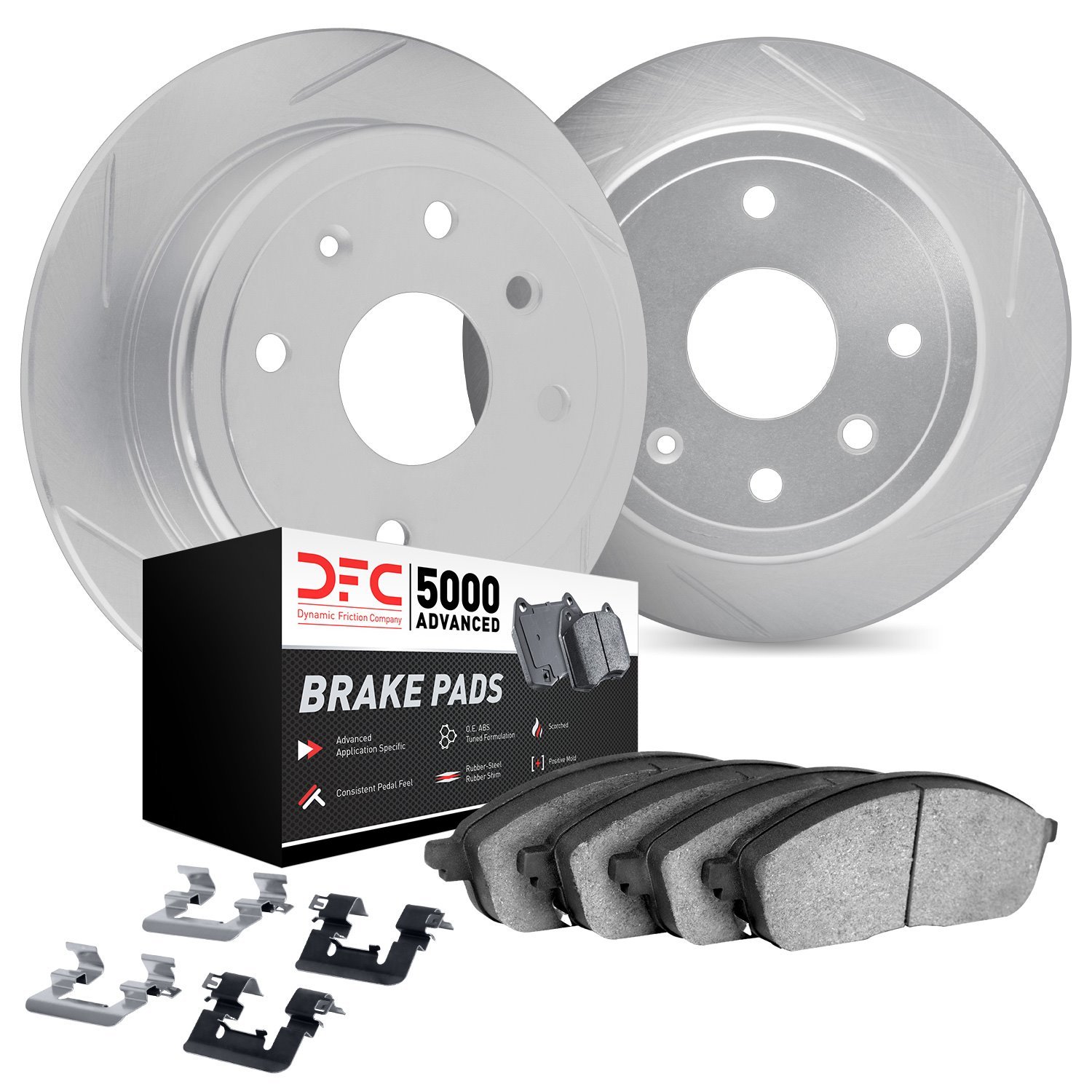 5512-11011 Slotted Brake Rotors w/5000 Advanced Brake Pads Kit & Hardware [Silver], 2003-2005 Land Rover, Position: Rear