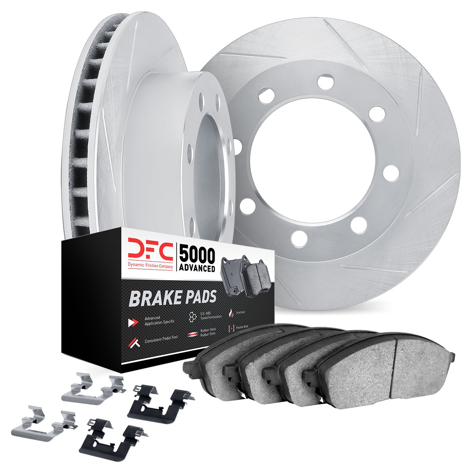 5512-40038 Slotted Brake Rotors w/5000 Advanced Brake Pads Kit & Hardware [Silver], 1988-2000 Multiple Makes/Models, Position: F