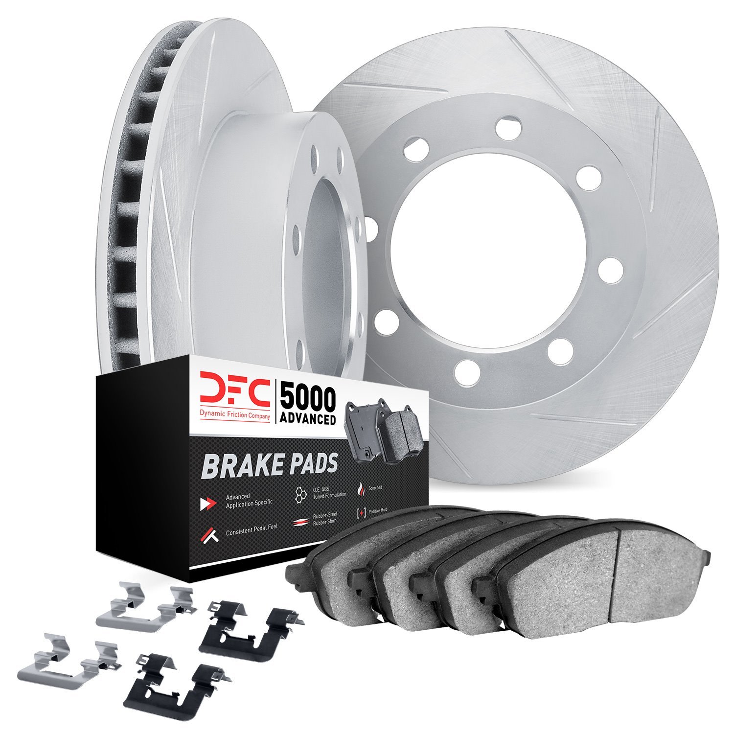 5512-48002 Slotted Brake Rotors w/5000 Advanced Brake Pads Kit & Hardware [Silver], 1971-1989 GM, Position: Front