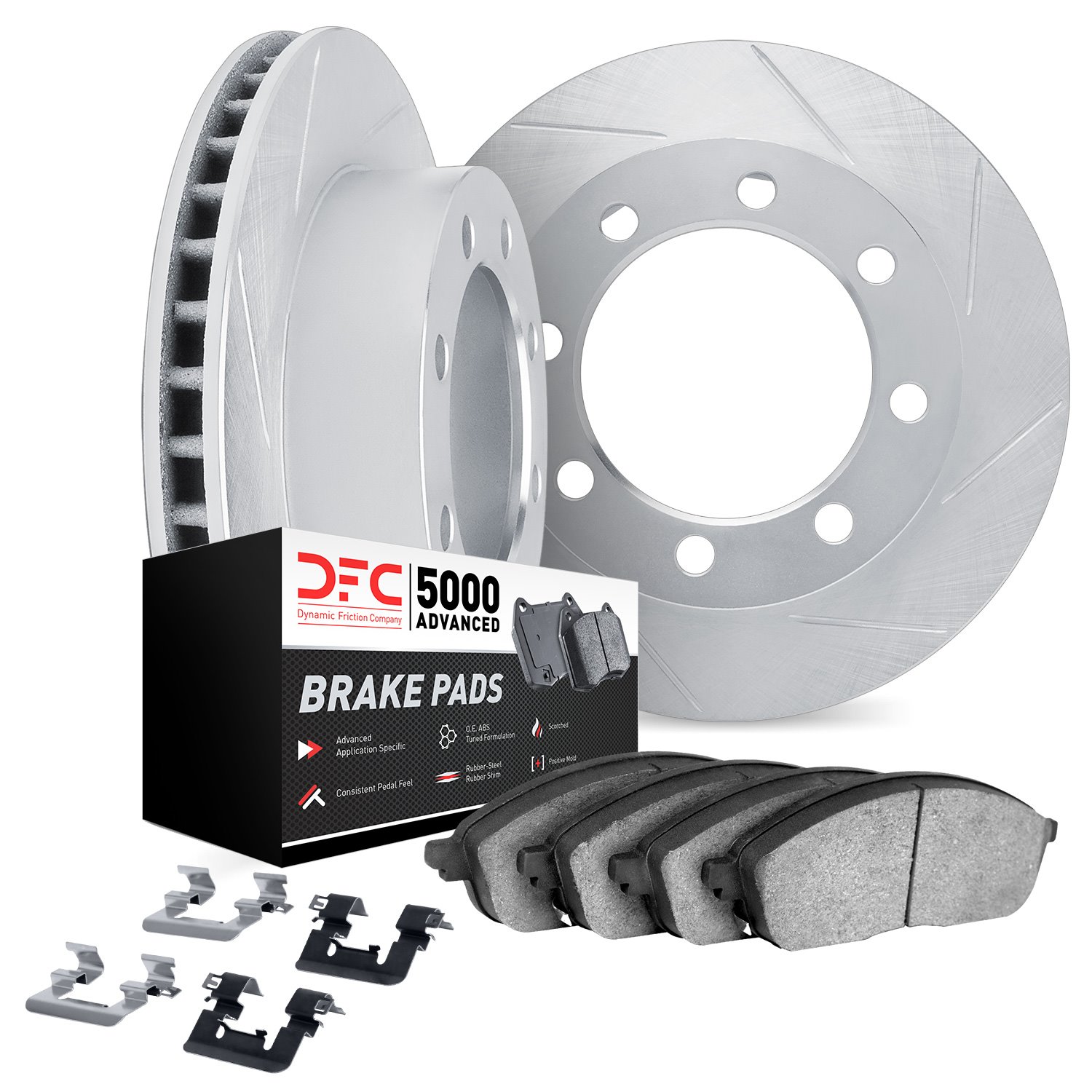 5512-48069 Slotted Brake Rotors w/5000 Advanced Brake Pads Kit & Hardware [Silver], 2011-2019 GM, Position: Rear