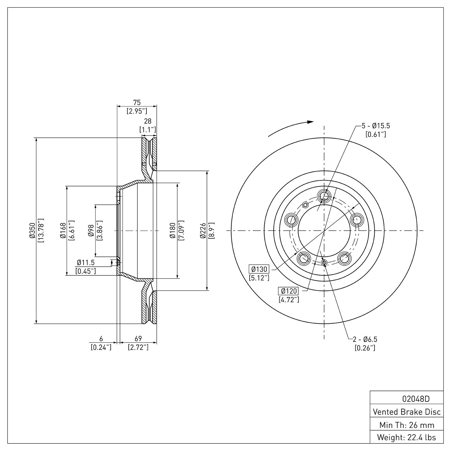 600-02048D Brake Rotor, 2007-2016 Porsche, Position: Rear Right