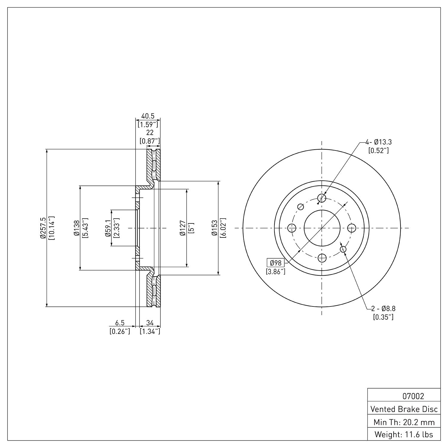 600-07002 Brake Rotor, 2009-2019 Mopar, Position: Front