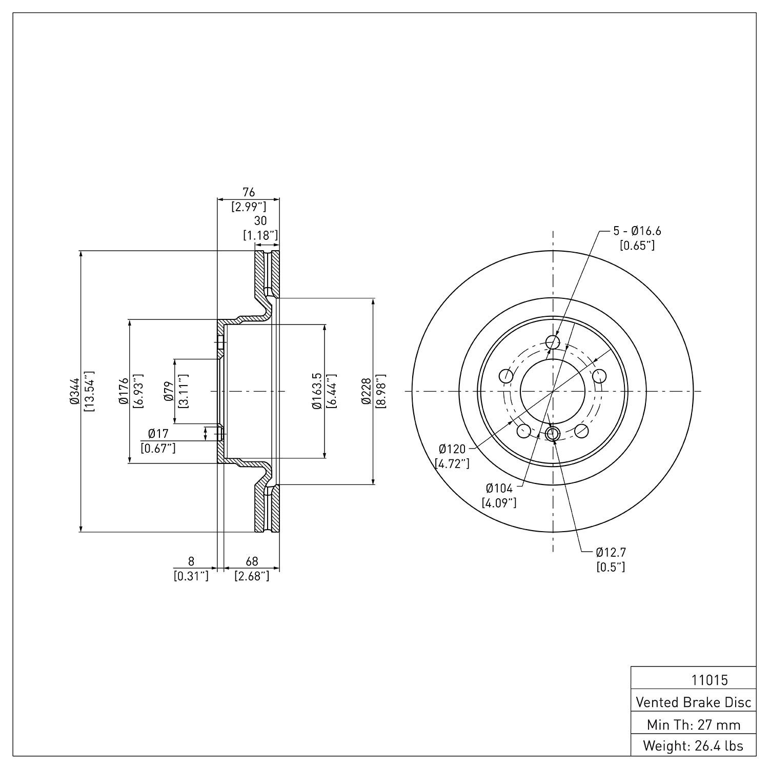 600-11015 Brake Rotor, 2006-2009 Land Rover, Position: Front