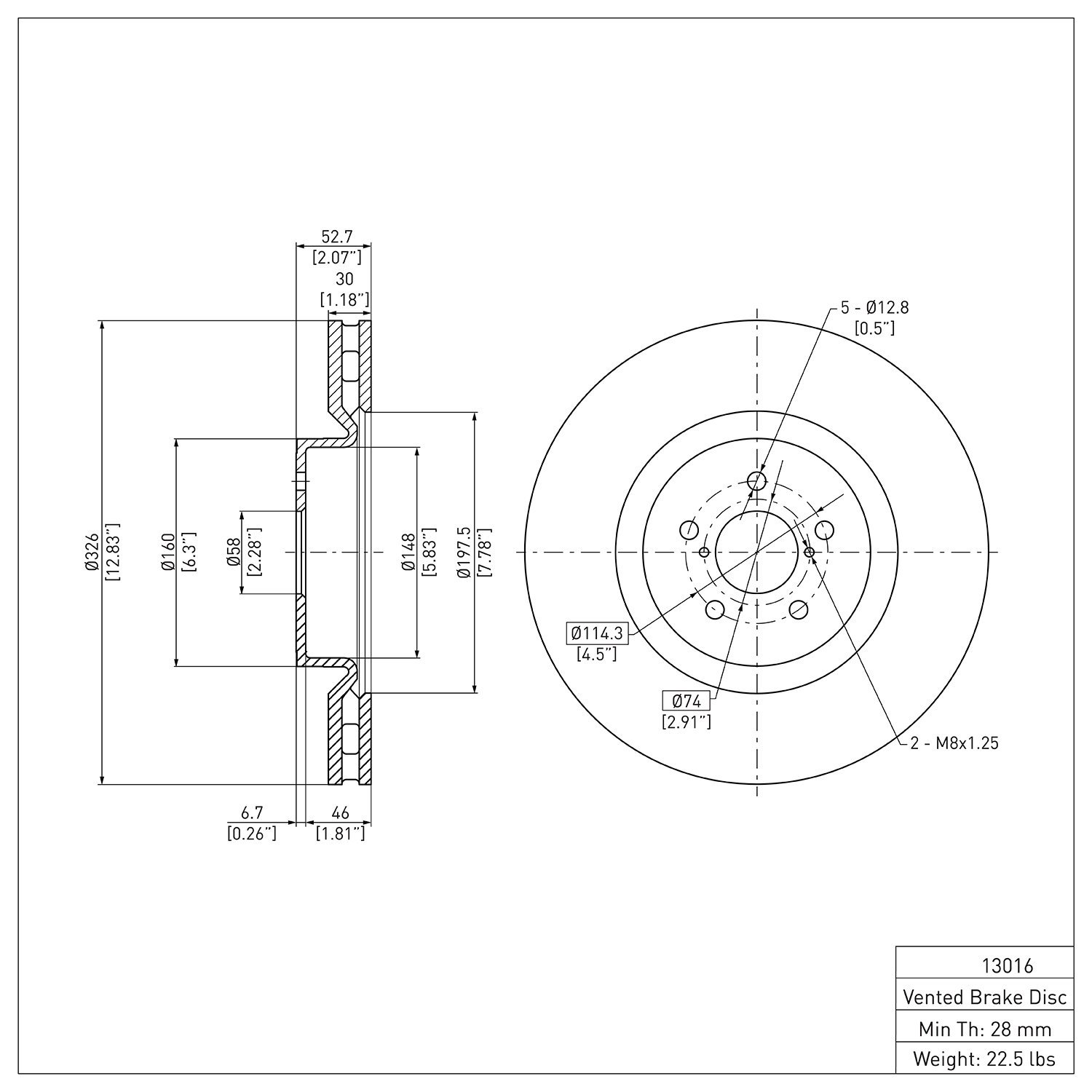 600-13016 Brake Rotor, 2005-2020 Subaru, Position: Front