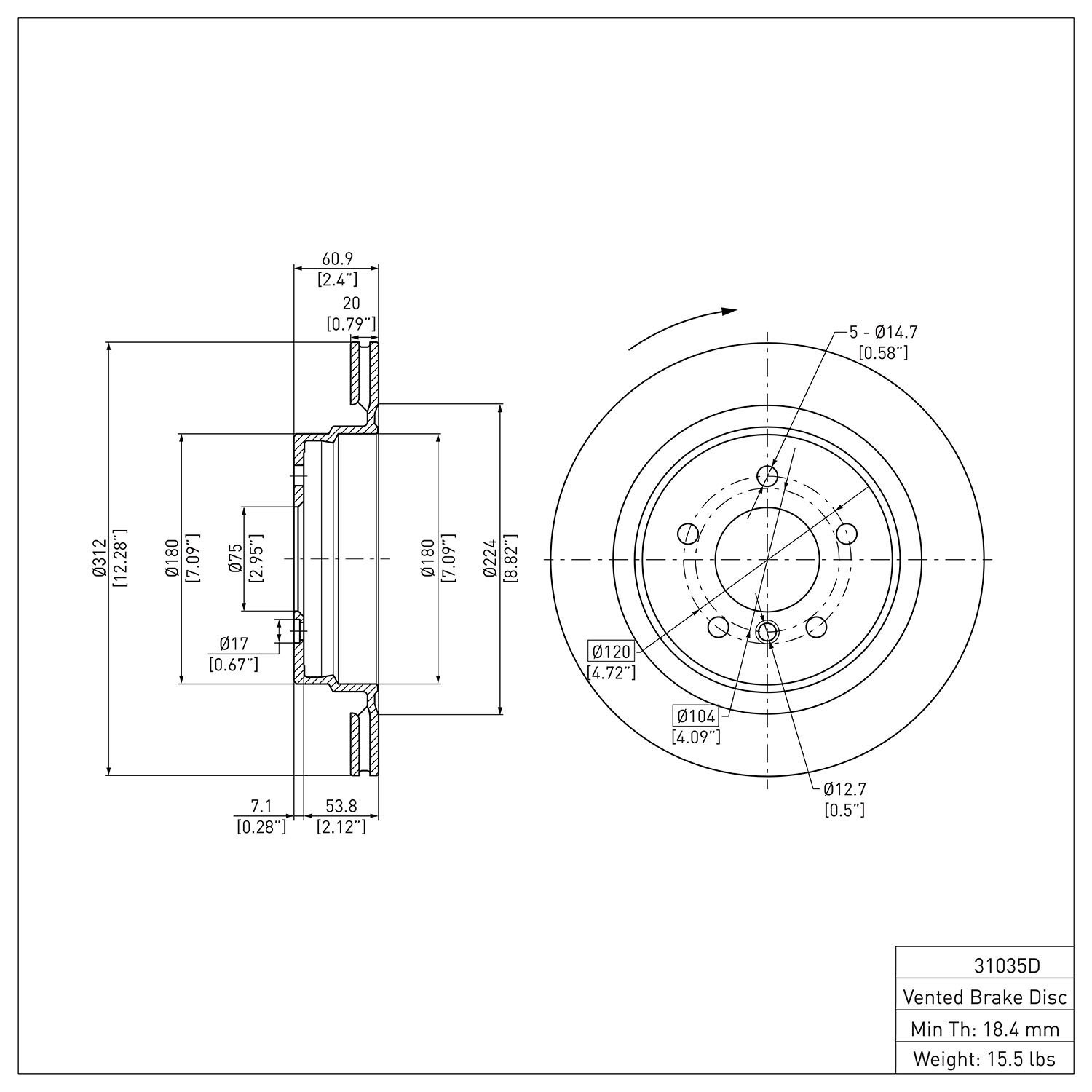 600-31035D Brake Rotor, 1995-2002 BMW, Position: Rear Right