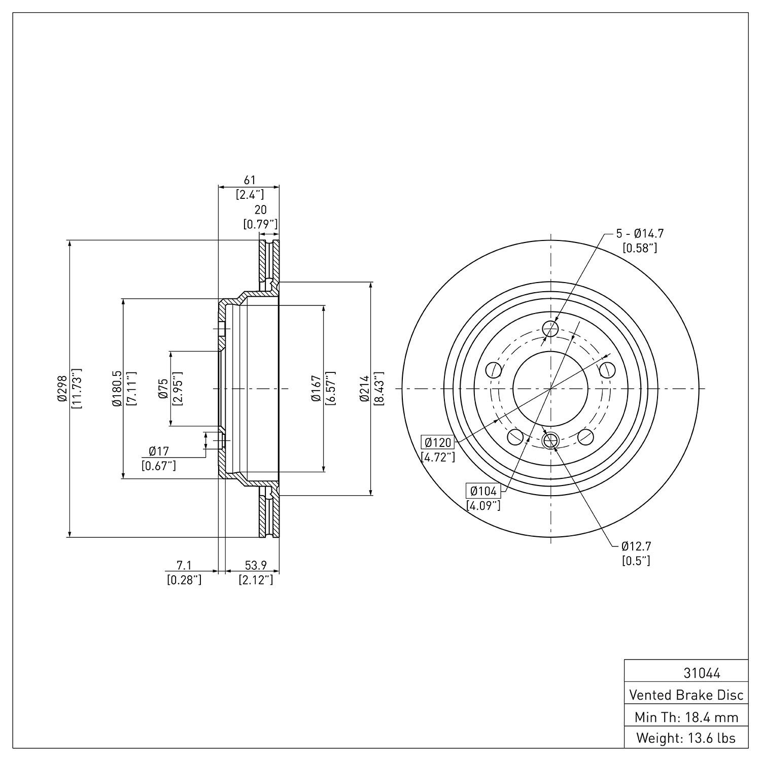 600-31044 Brake Rotor, 1996-2003 BMW, Position: Rear