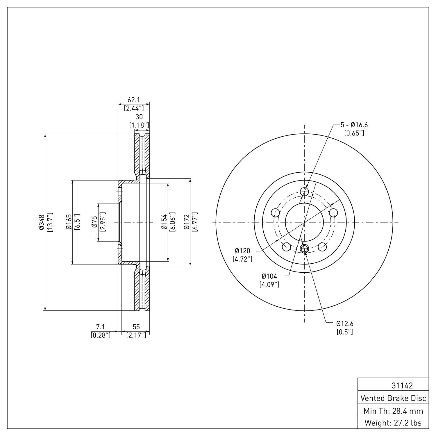 600-31142 Brake Rotor, 2007-2018 BMW, Position: Front