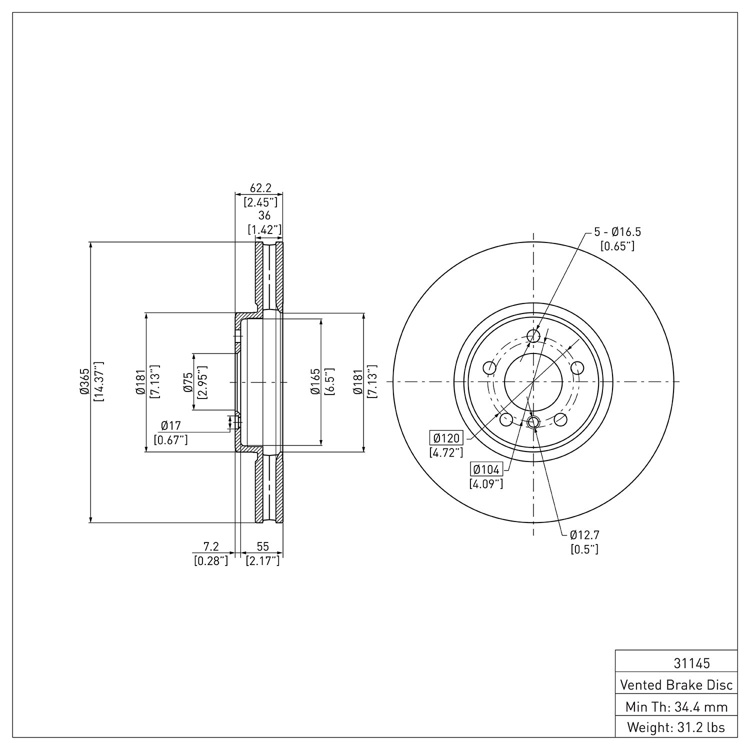 600-31145 Brake Rotor, 2008-2019 BMW, Position: Front