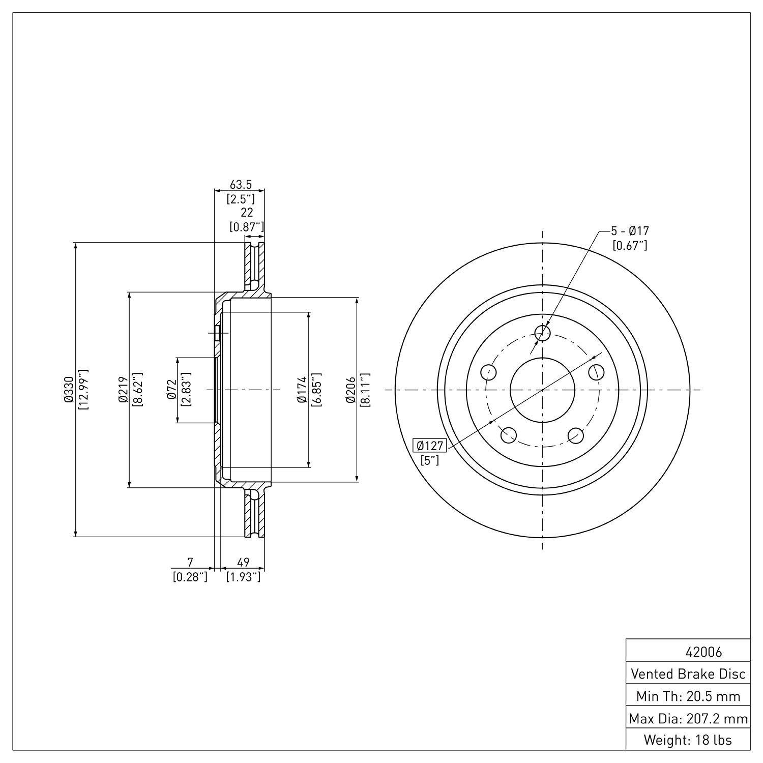 600-42006 Brake Rotor, Fits Select Mopar, Position: Rear