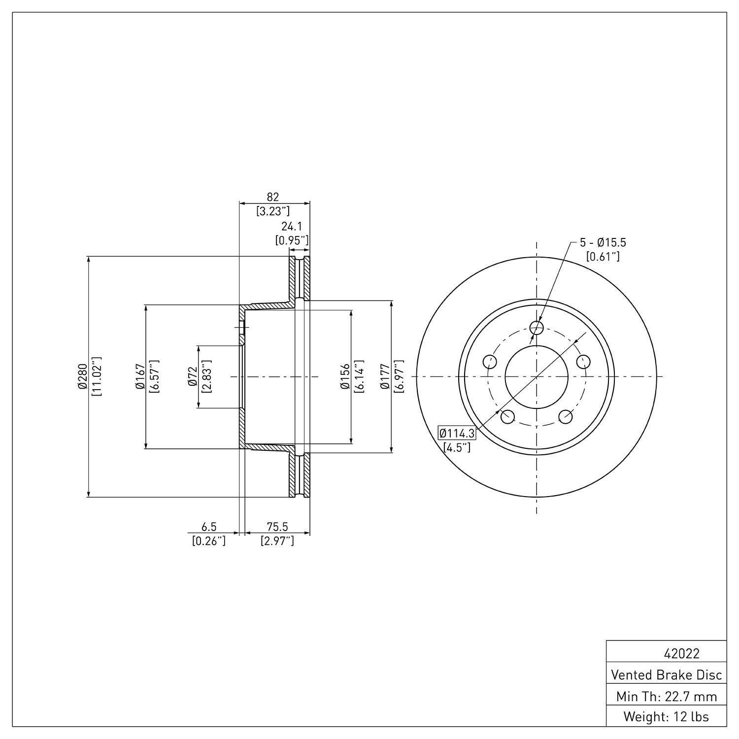 600-42022 Brake Rotor, 1990-1999 Mopar, Position: Front