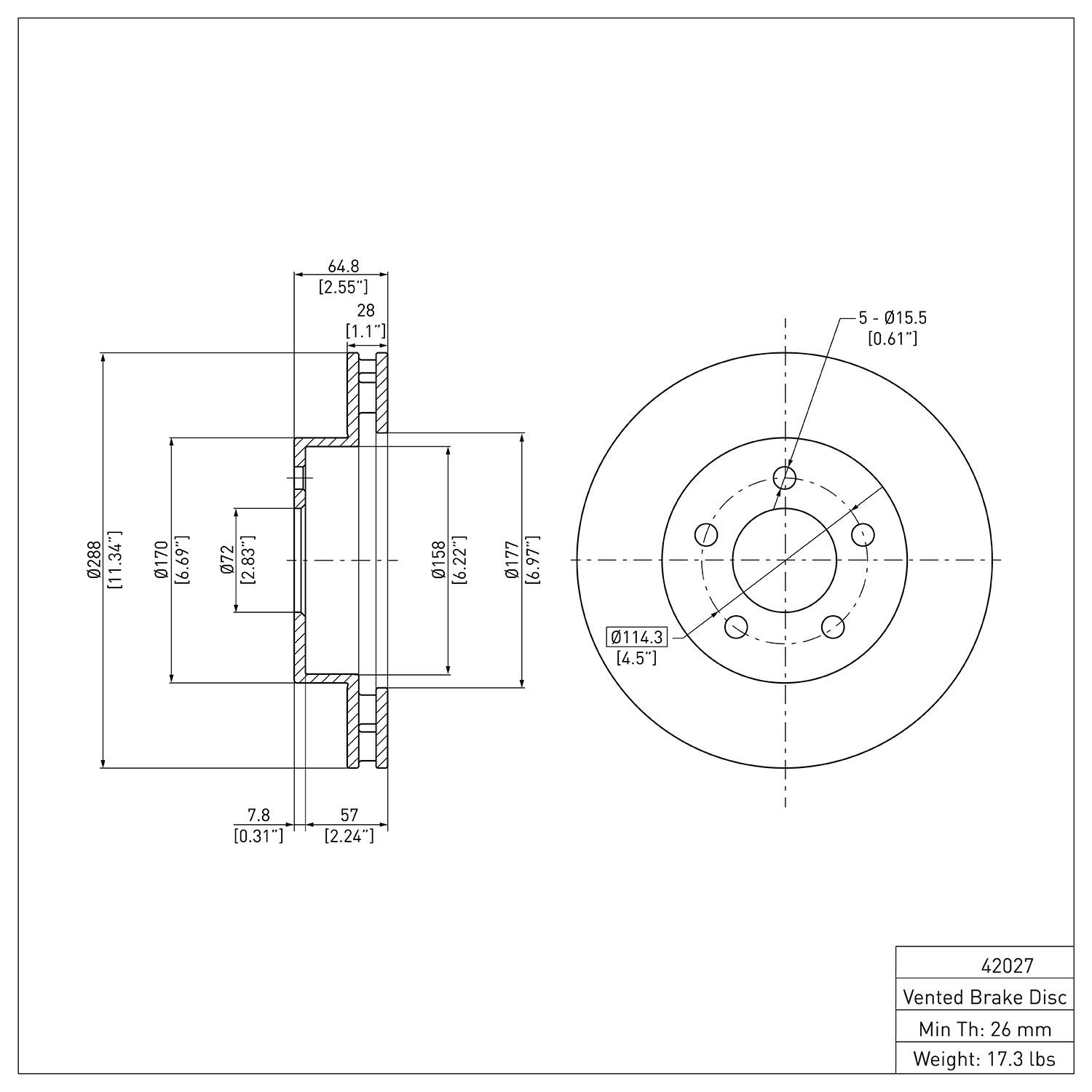 600-42027 Brake Rotor, 2002-2007 Mopar, Position: Front