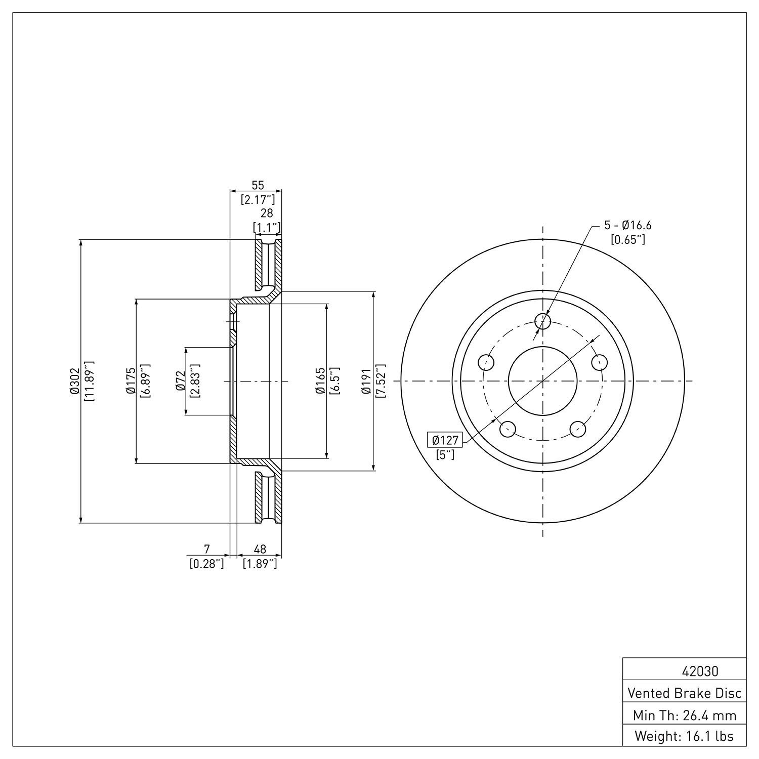 600-42030 Brake Rotor, 2007-2018 Mopar, Position: Front