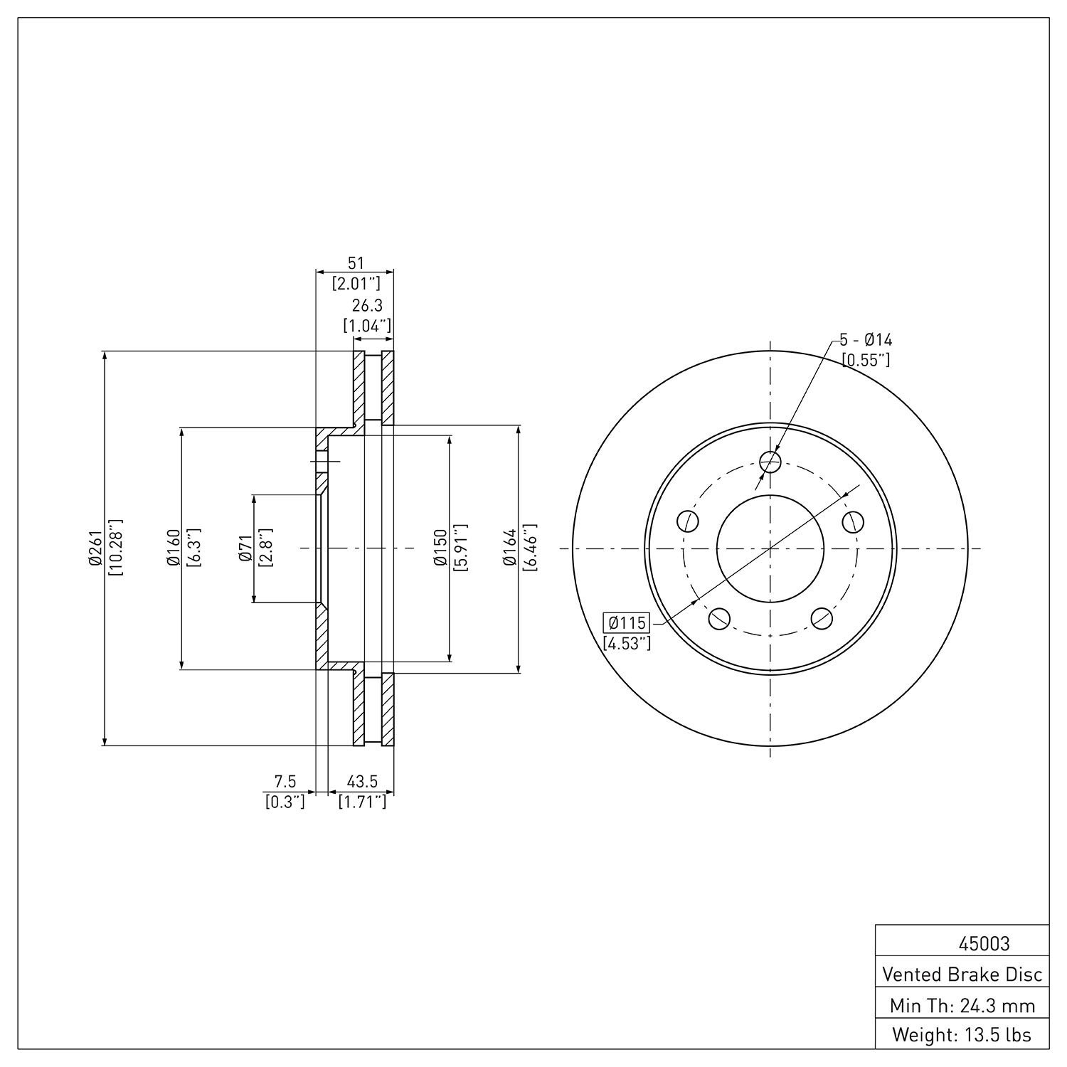 600-45003 Brake Rotor, 1983-1996 GM, Position: Front